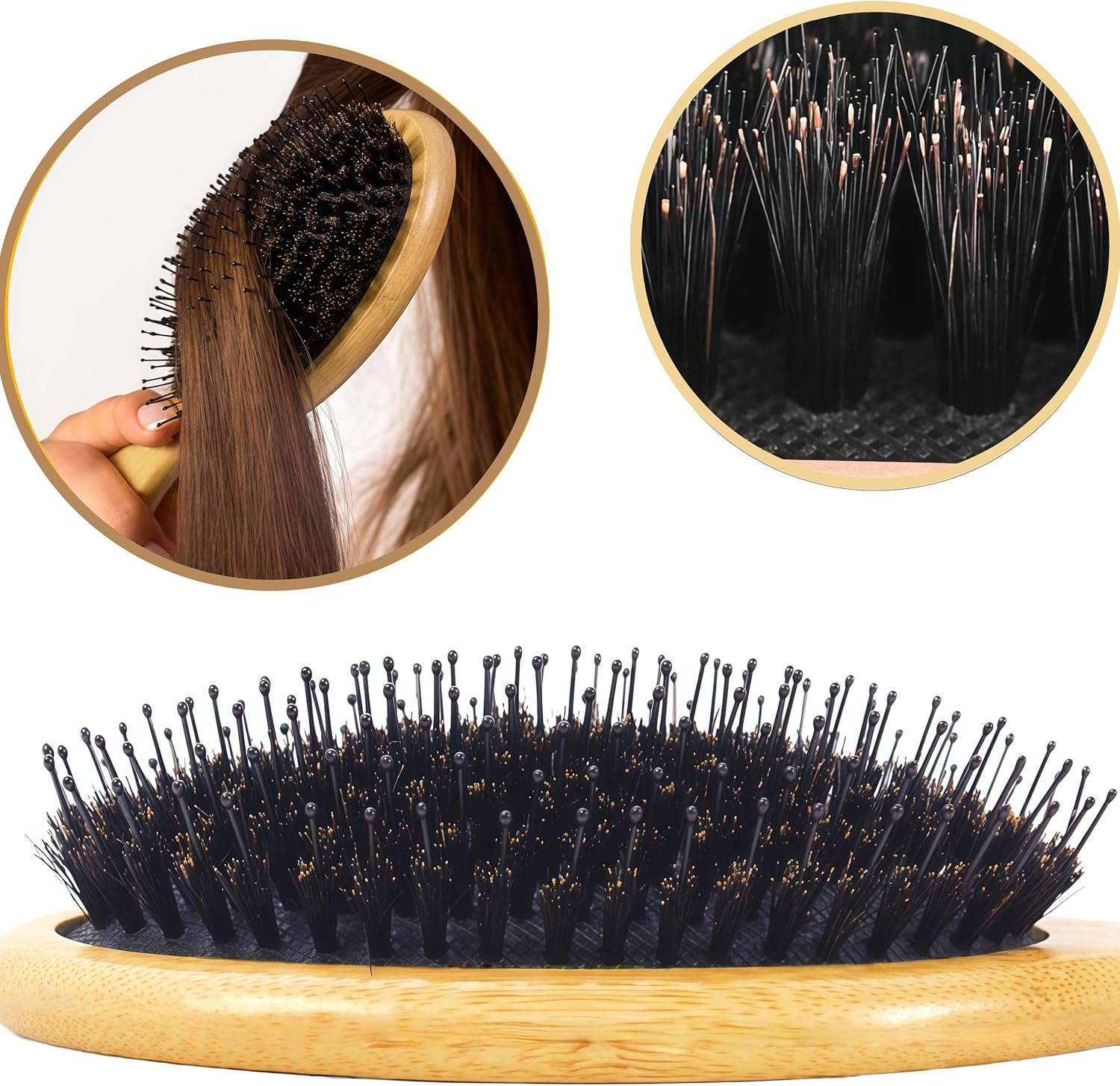 Wooden Paddle Nylon Bristle Brush,Wizefolk Boar Bristle Hair Brush,Natural Hairbrush Massage Comb,Unisex Original Detangler Hair Brush,For Smoothing, Massaging, Detangling