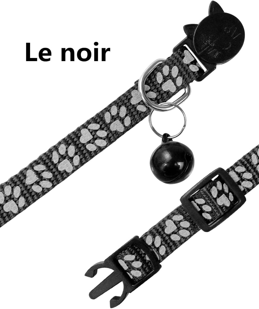 LATRAT Anti-Strand Adjustable Reflective Cat Collar with Bell and Safety Buckle, 19-32Cm, Black, Suitable for Most Cats at Home