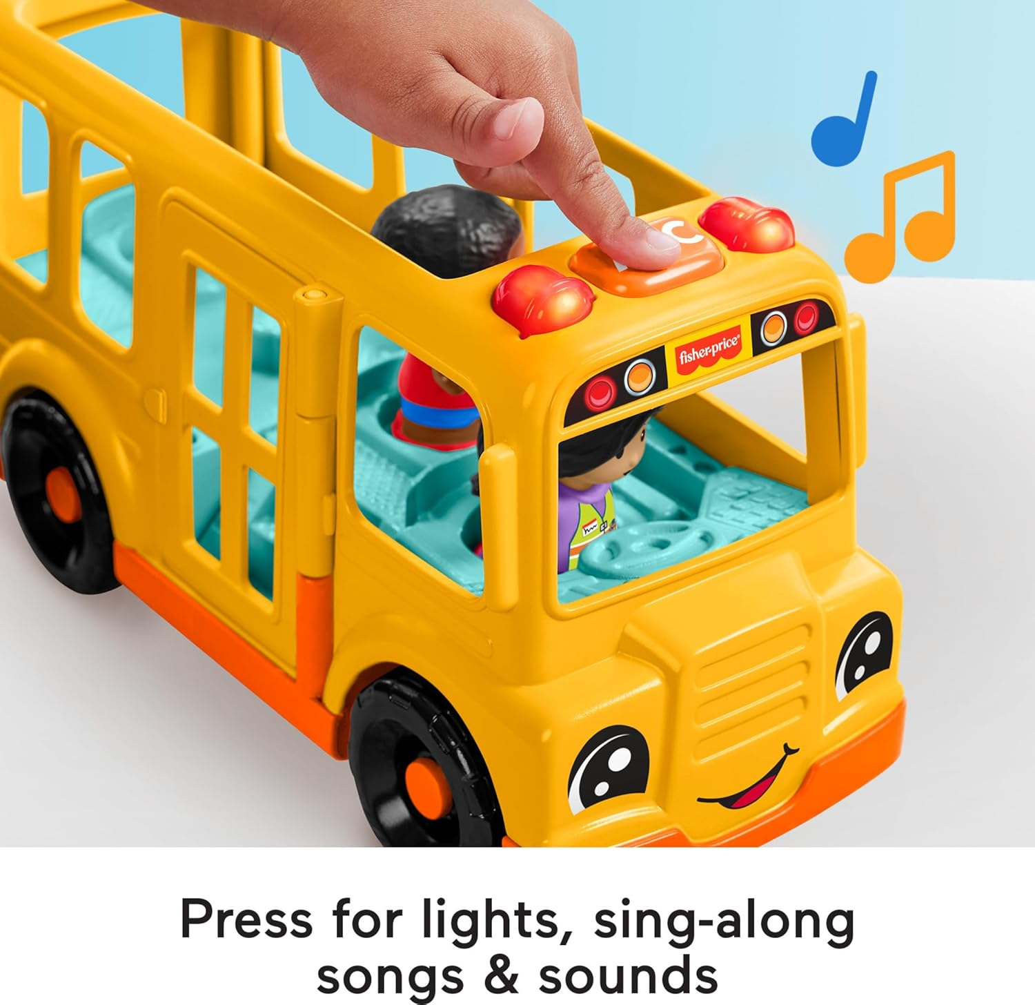 Fisher-Price Little People Toddler Toy School Bus Musical Push-Along Vehicle with 2 Figures for Pretend Play Ages 1+ Years