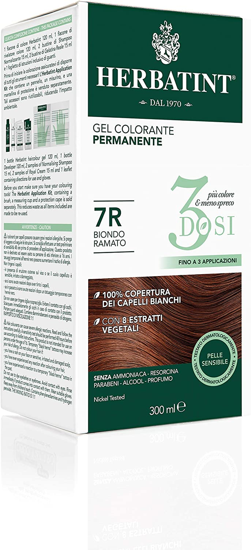 Herbatint Permanent Colour Gel 3 Cans 300Ml - 7R Copper Blonde No Ammonia for Sensitive Skin 100% Coverage for White Hair with 8 Natural Organic Extracts