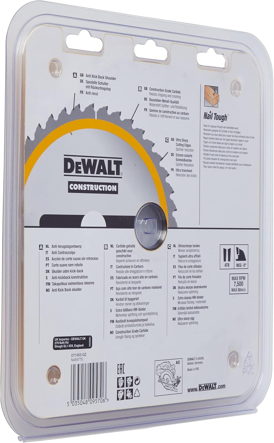 Dewalt DT1953-QZ Dt1953-Qz-Hoja Para Construcci&oacute;n 216X30Mm 40D, Yellow/Black, 216/30 Mm 40WZ image number 5