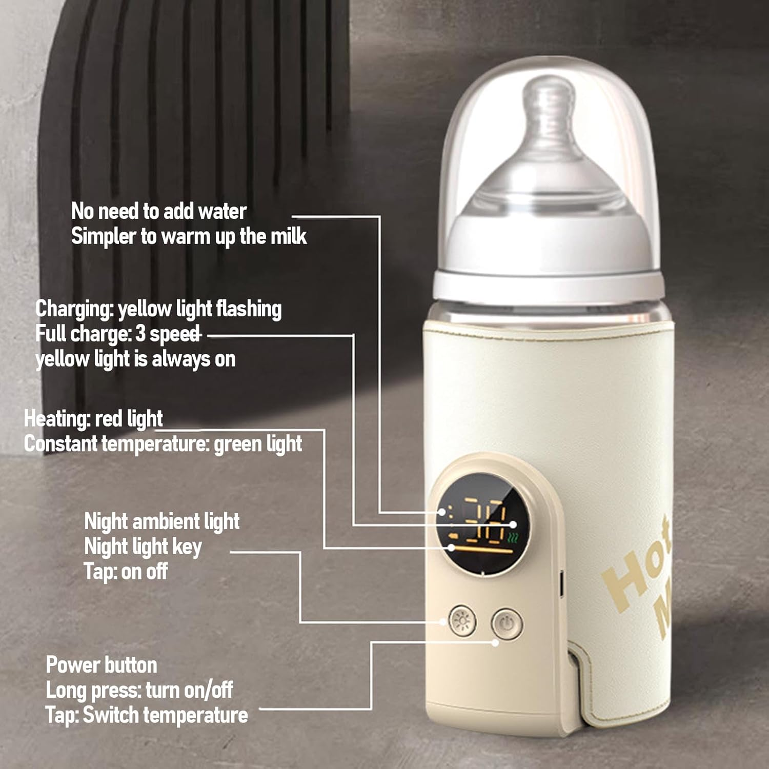 Portable Milk Warmer for Travel, Cordless Milk Bottle Warmer Fast Heating, Universal Baby Bottle Heat Keeper Type C for Breastmilk Formula or Water (10000Mah) - 6000Mah image number 4