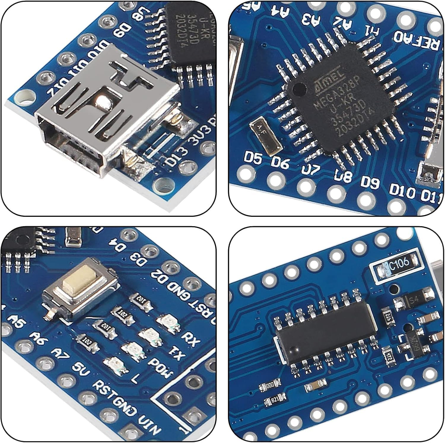 QCCAN 3PCS for Nano V3.0 ATMEGA328P Module CH340C Chip 5V 16Mhz Mini USB Micro-Controller Board with 3PCS Mini USB Cable Compatible with Arduino image number 3