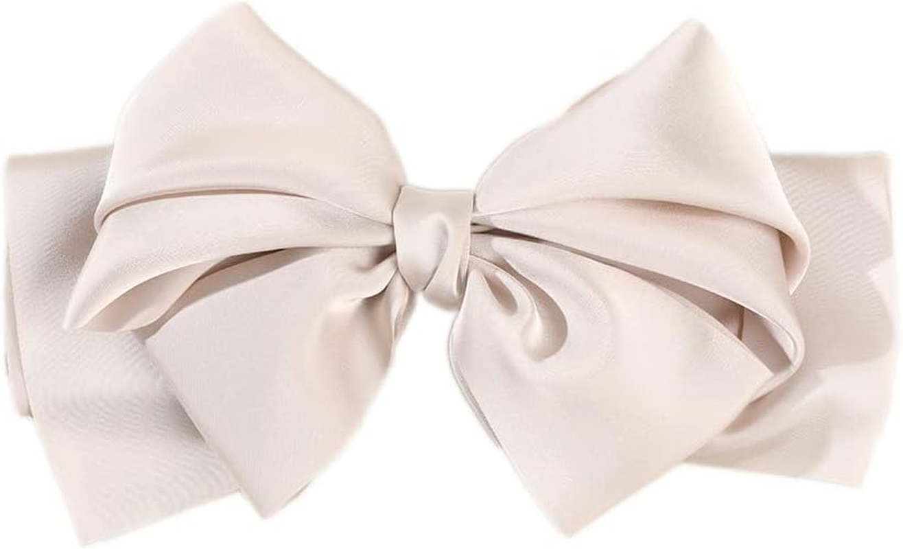 Hair Clips with Large Bow, Satin Hair Bow, French Plain Hair Clip, Elegant Hair Accessories, Metal Bow Knot Clips, Accessories of the 90S for Women, Apricot image number 2