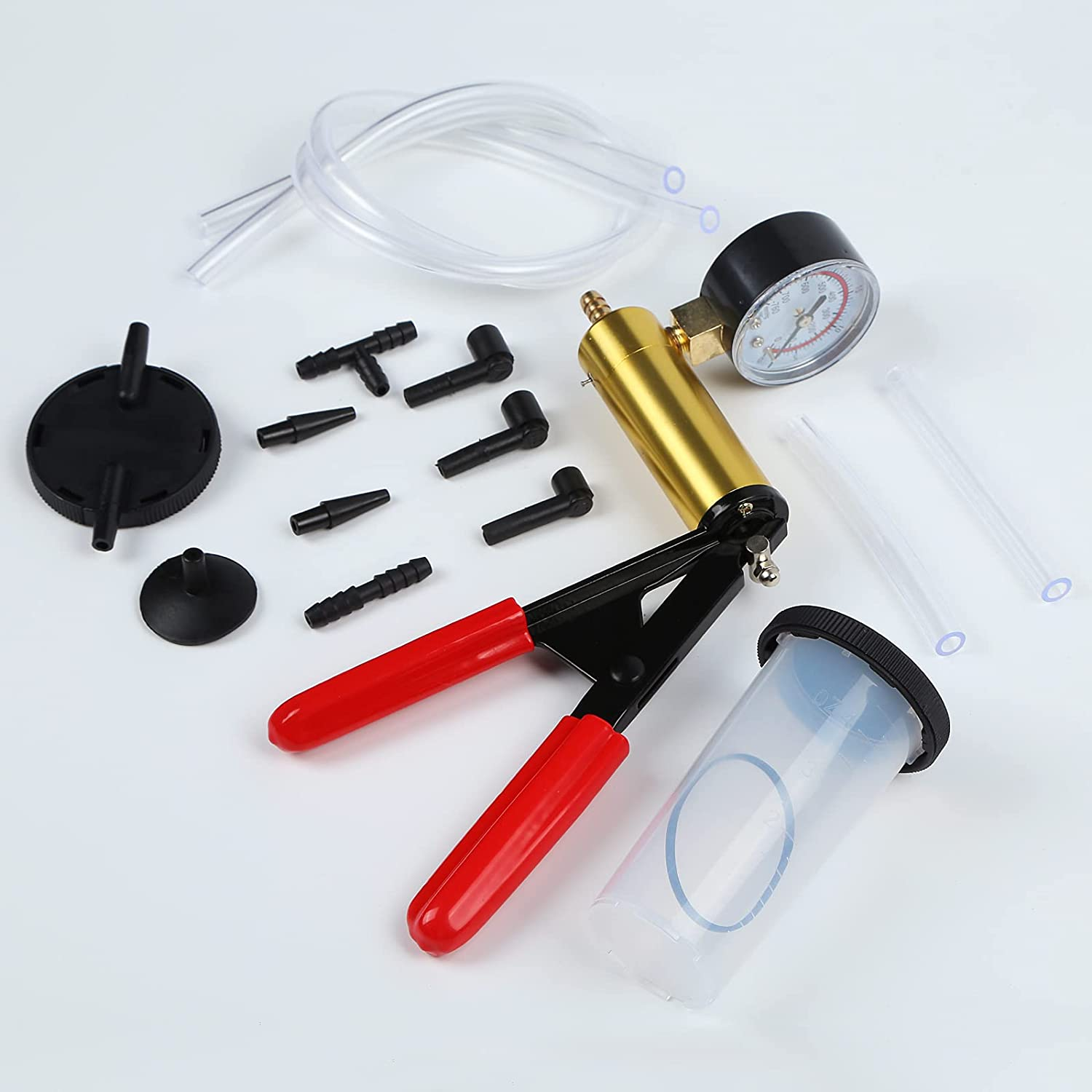 Yonligonju 2 in 1 Handheld Vacuum Pump Brake Bleeder Kit for Motorcycle 16 Pcs Brake System Bleeding Tools with Gauge Adapters Automotive Brake Fluid Bleeding Set for Bike Car Truck (Blue) image number 2