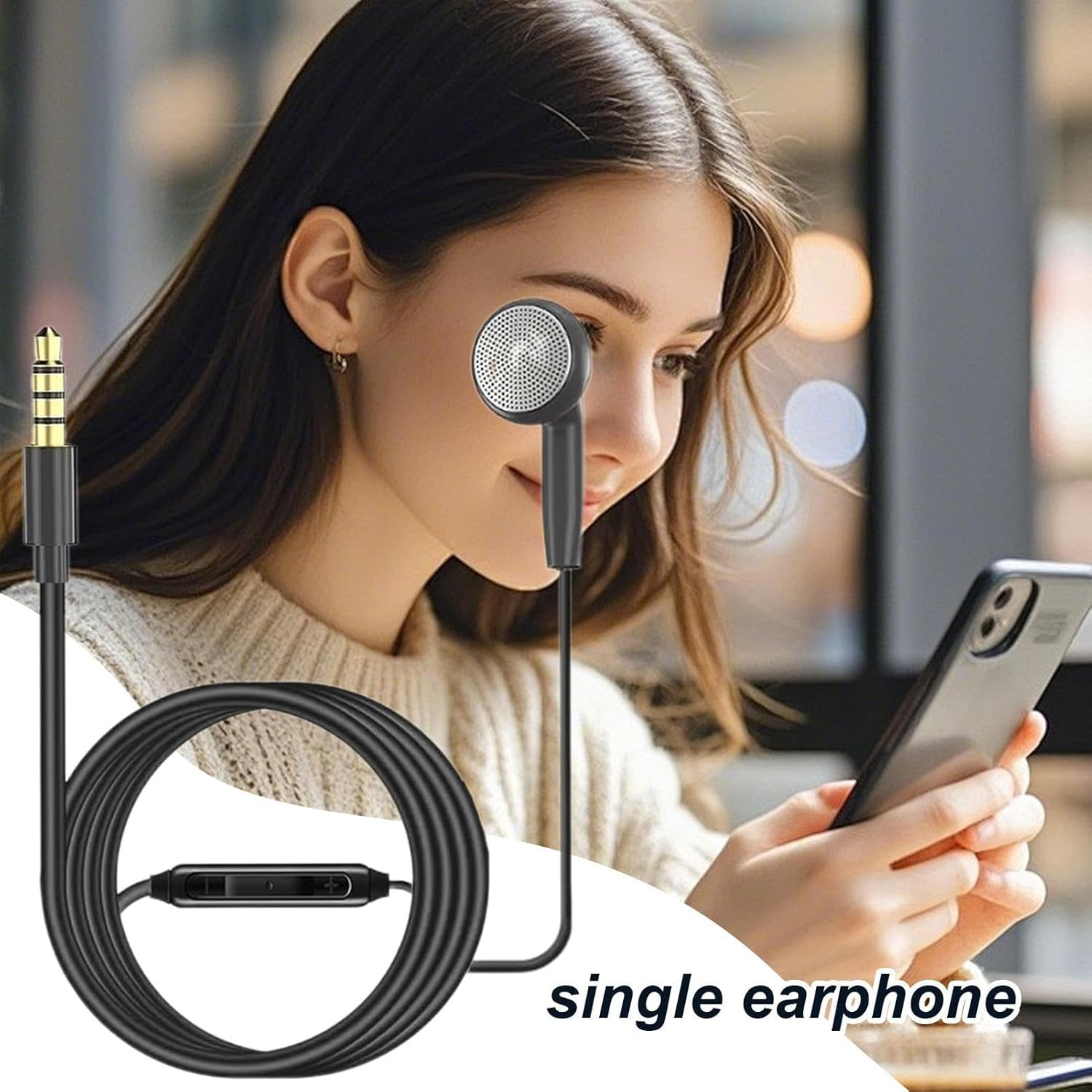 Wired Earphones - Mono Sound Headset, Single Sided Audio Device | Smartphone Compatible Earphones, Convenient Controls for Jogging Routines, In-Ear Microphone Piece for Running , Intensive image number 3
