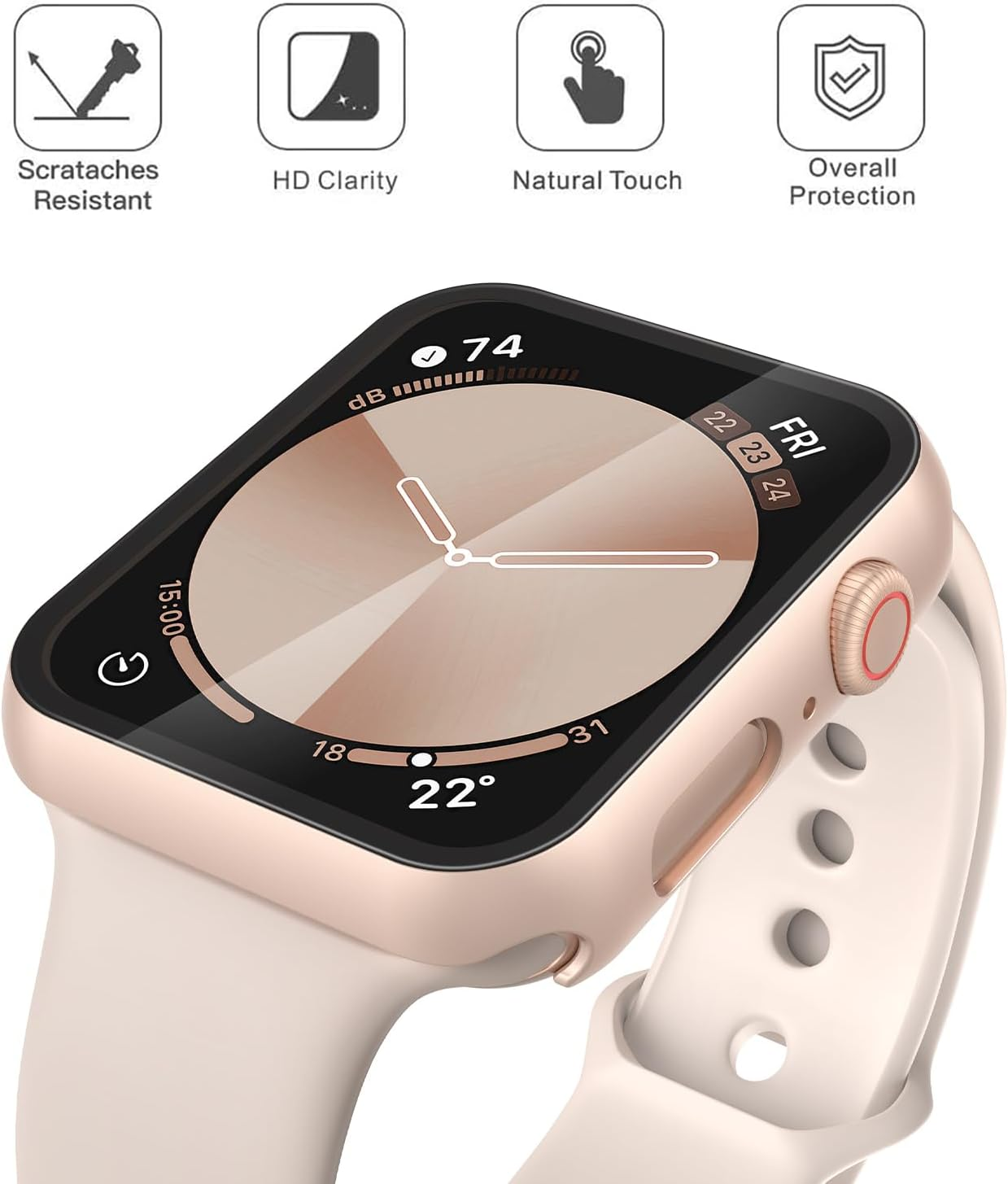 Misxi 2-Pack Full Protection Case with Tempered Glass for Apple Watch SE 3/2/1 Series 6/5/4 40Mm, Slim Ultra-Thin Cover with Screen Protector for Iwatch, 1 Rose Gold + 1 Transparent image number 2