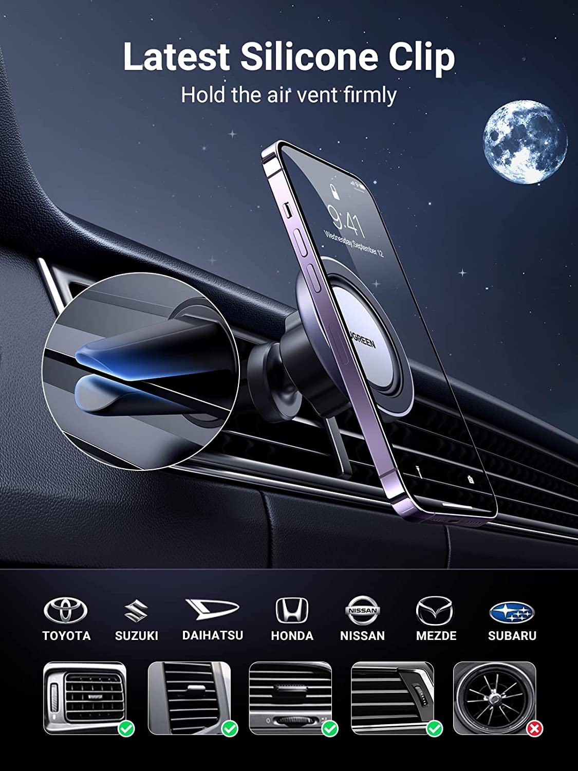 UGREEN Magsafe Car Mount, Magsafe Phone Car Holder, Air Vent 360&deg; Adjustable Magnetic Phone Holder, Strong Magnet, Easily Install, Compatible with Iphone 16 Pro Max and Phones with Magsafe Case image number 3