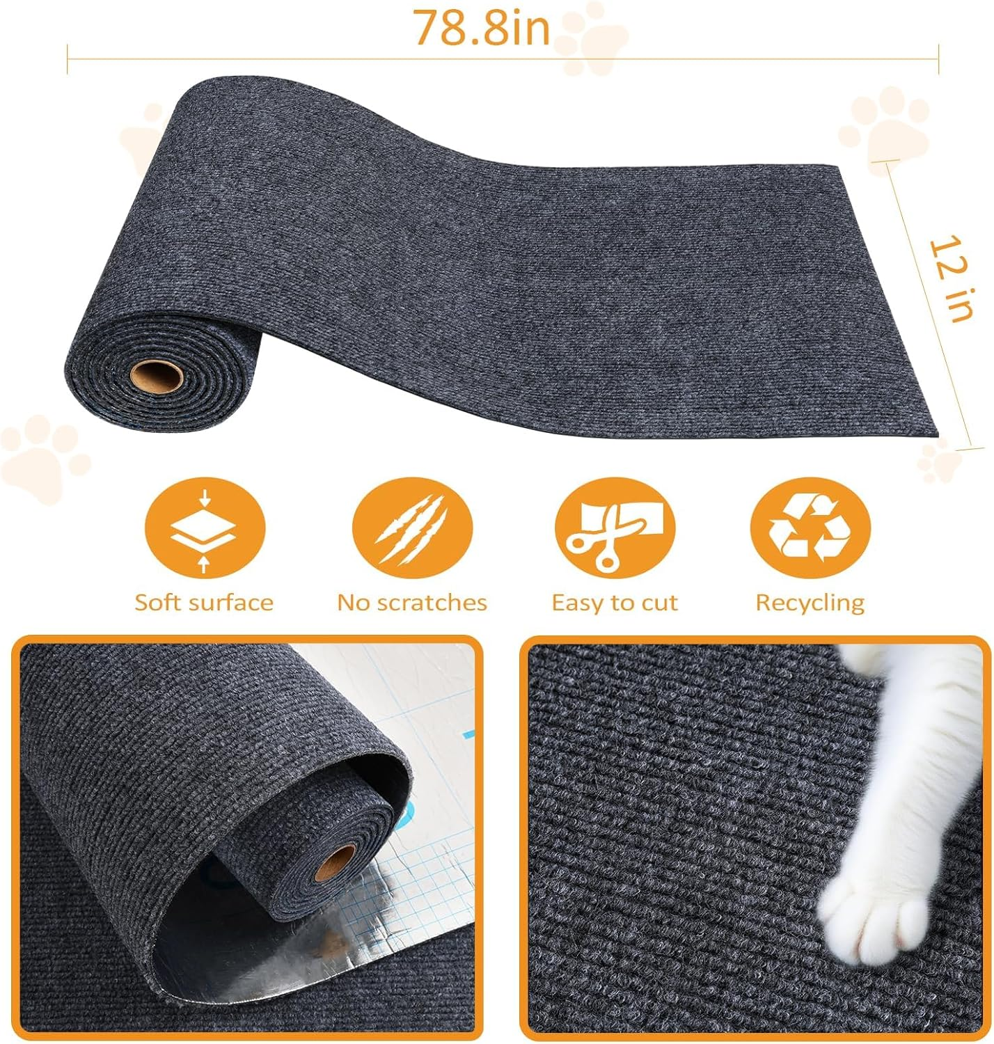 Rewallpaper Cat Scratch Mat Trimmable Sisal Textured Dark Grey Cat Carpet Scratching Post Self Adhesive Durable Claw Guard Pad for Sofa Chair Legs Desk Side Door Frame Furniture Protector 12In X 6.5Ft image number 5