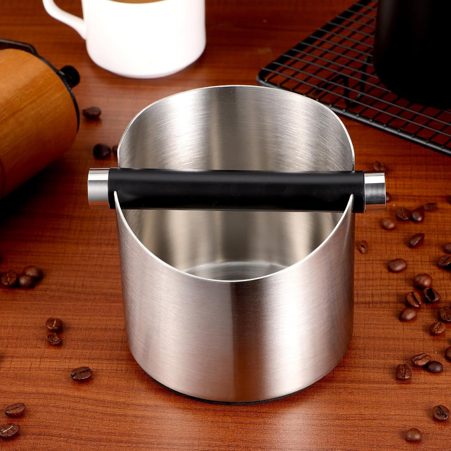DOITOOL Stainless Steel Coffee Ground Box for Semi-Automatic Espresso Machine, Household Coffee Powder Bucket Lid, Versatile Tea Ground Bin for Home Bar and Kitchen Use image number 5
