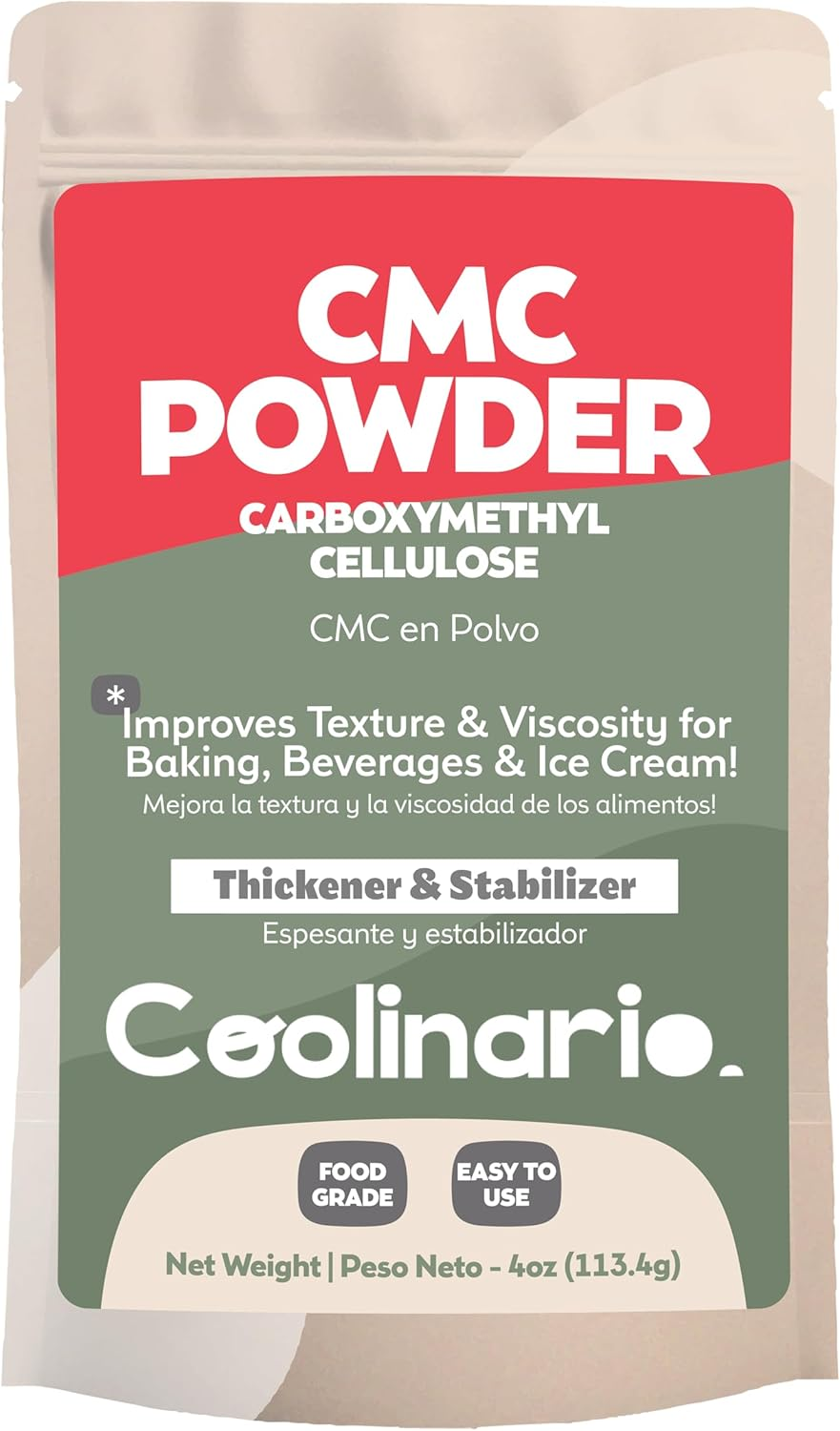 Coolinario Carboxymethyl Cellulose - CMC (2 Oz) Food-Grade Thickener & Stabilizer for Baking, Beverages & Ice Cream | Improves Texture & Viscosity | Ideal for Gluten-Free Baking & Molecular Cooking