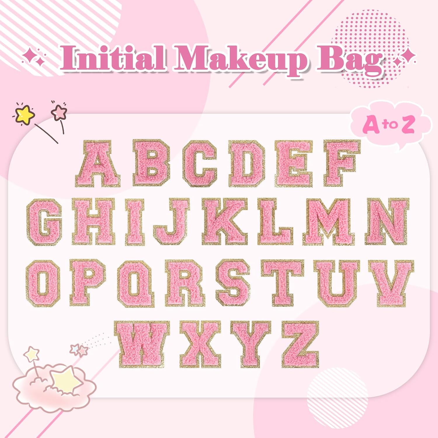 Personalized Makeup Bag Initial A-Z Preppy Patch Bag,Small PU Leather Travel Cosmetic Bag Pouch with Zipper,White Cute Toiletry Bag,Gift Ideal for Teen Girls Women Birthday Friend Mom,Letter A image number 6