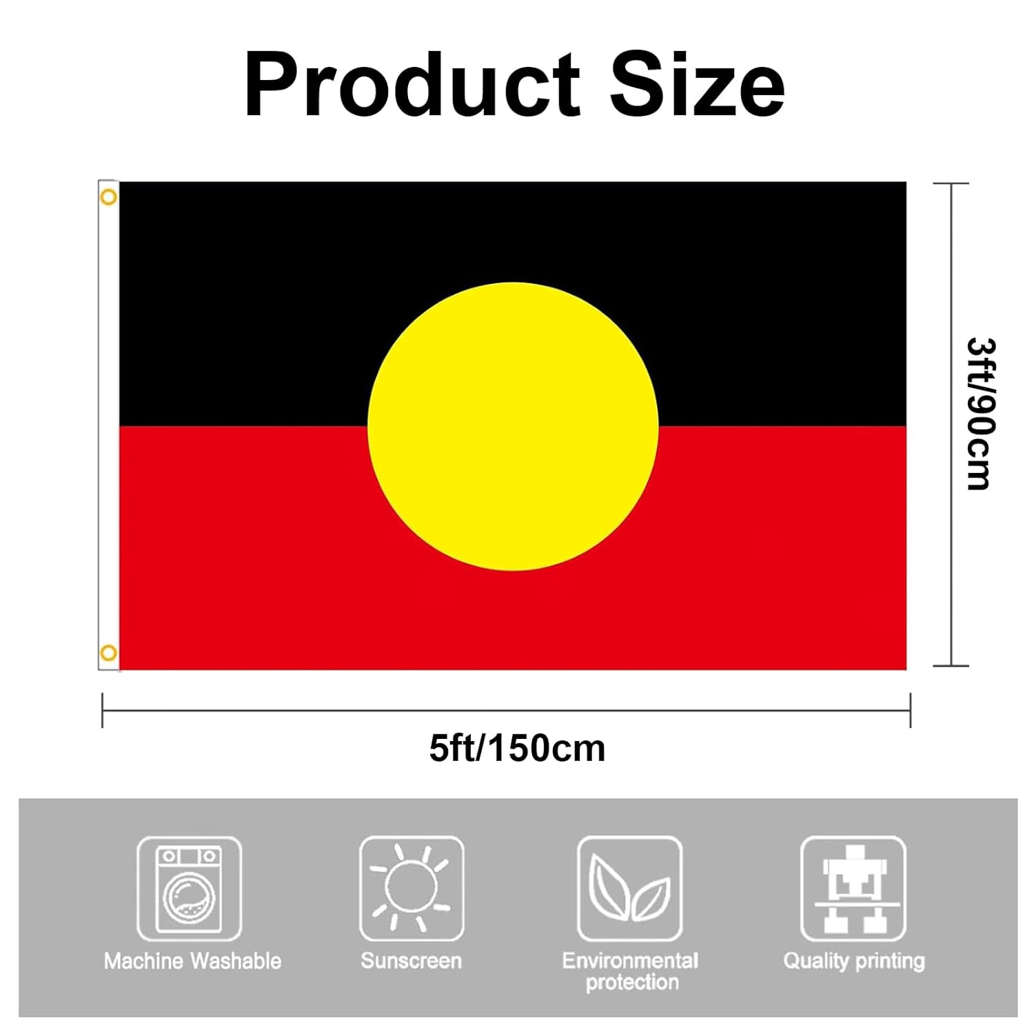 Aboriginal Flag of Australia, 150 X 90 Cm, Black Red Yellow Design image number 1