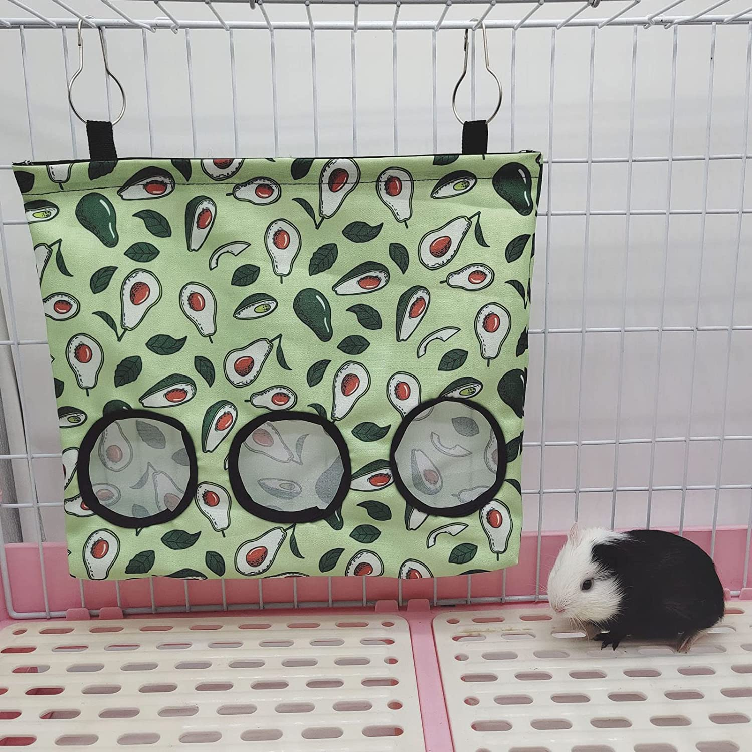 TRADERPLUS 2 Pieces Rabbit Hay Feeder Bag, 3 Holes Bunny Hanging Bag for Guinea Pig and Small Animal Storage image number 1