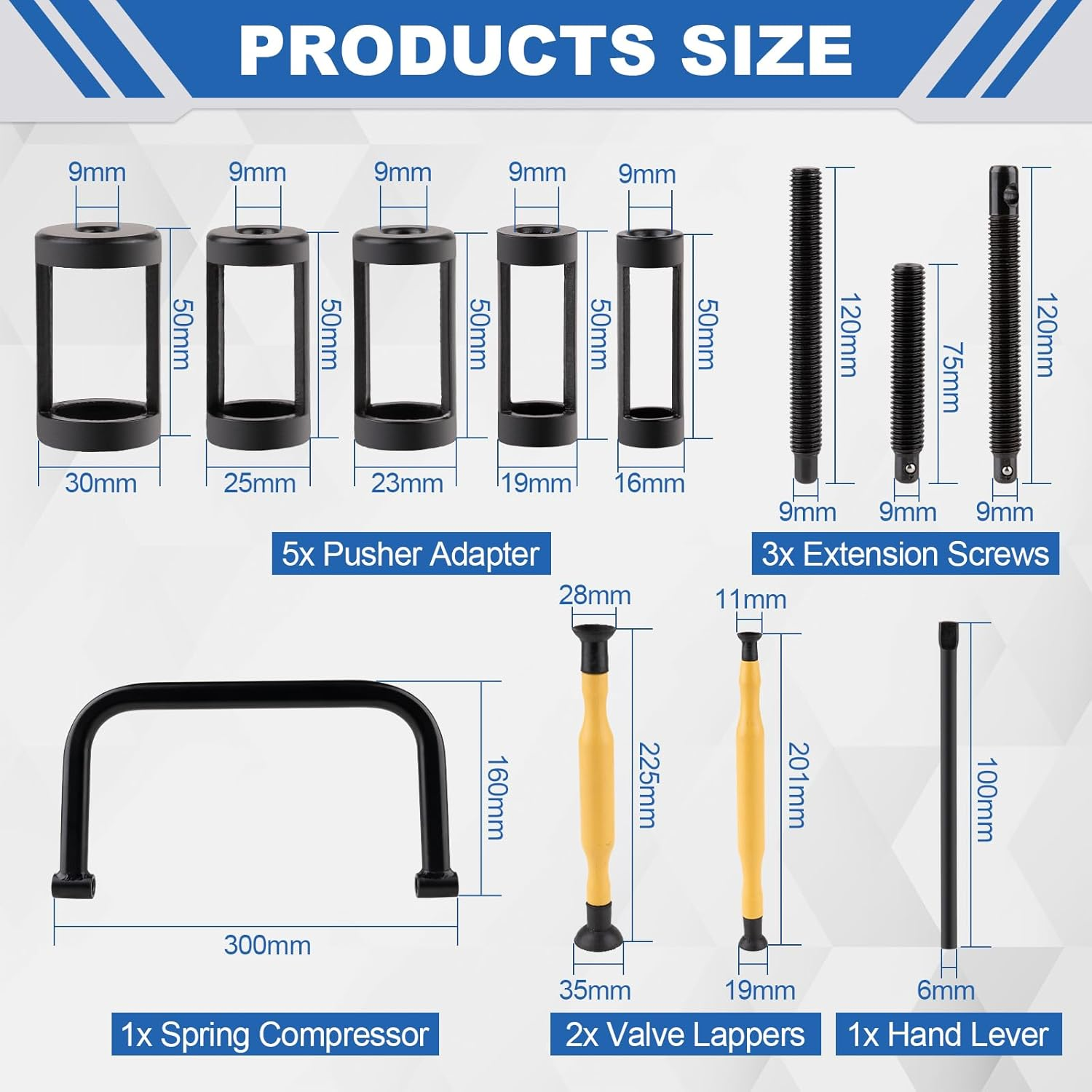 Loksun Valve Spring Compressor, 10Pcs Valve Spring Removal Tool with Solid C Clamp, 5Pcs Collet Pusher Adapters for Motorcycle, Car, Small Engine Vehicle Equipment image number 4