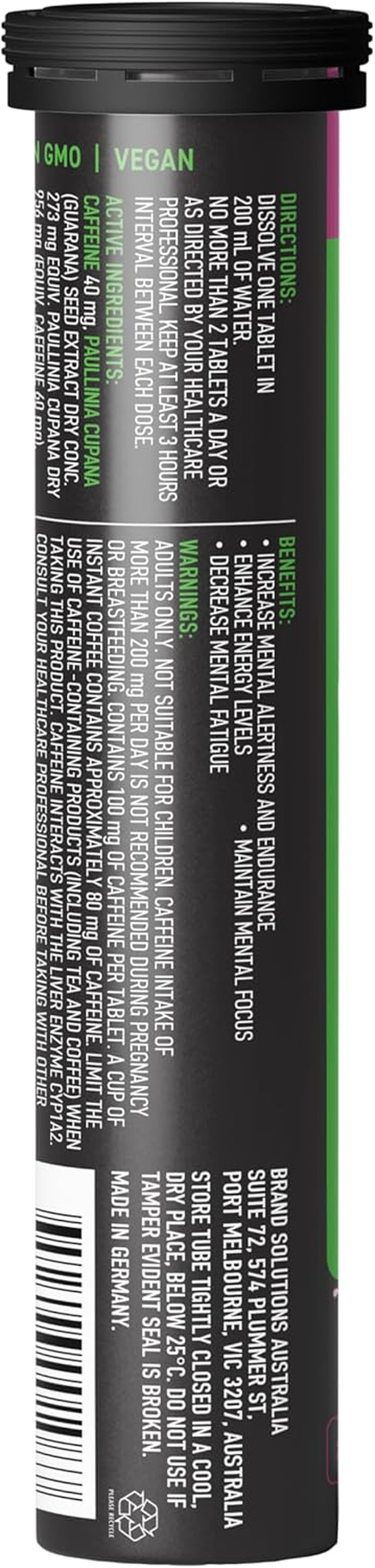 Wakey Wakey Caffeine Energy Effervescent Berry Flavour 20 Tablets - with 100Mg of Caffeine plus Guarana, Vitamins B1 & B3. Less than 1G Sugar per Serve, Less than 12 Calories. Boost Energy Levels, Increases Mental Alertness & Endurance, and Mantains Mental Focus. image number 6