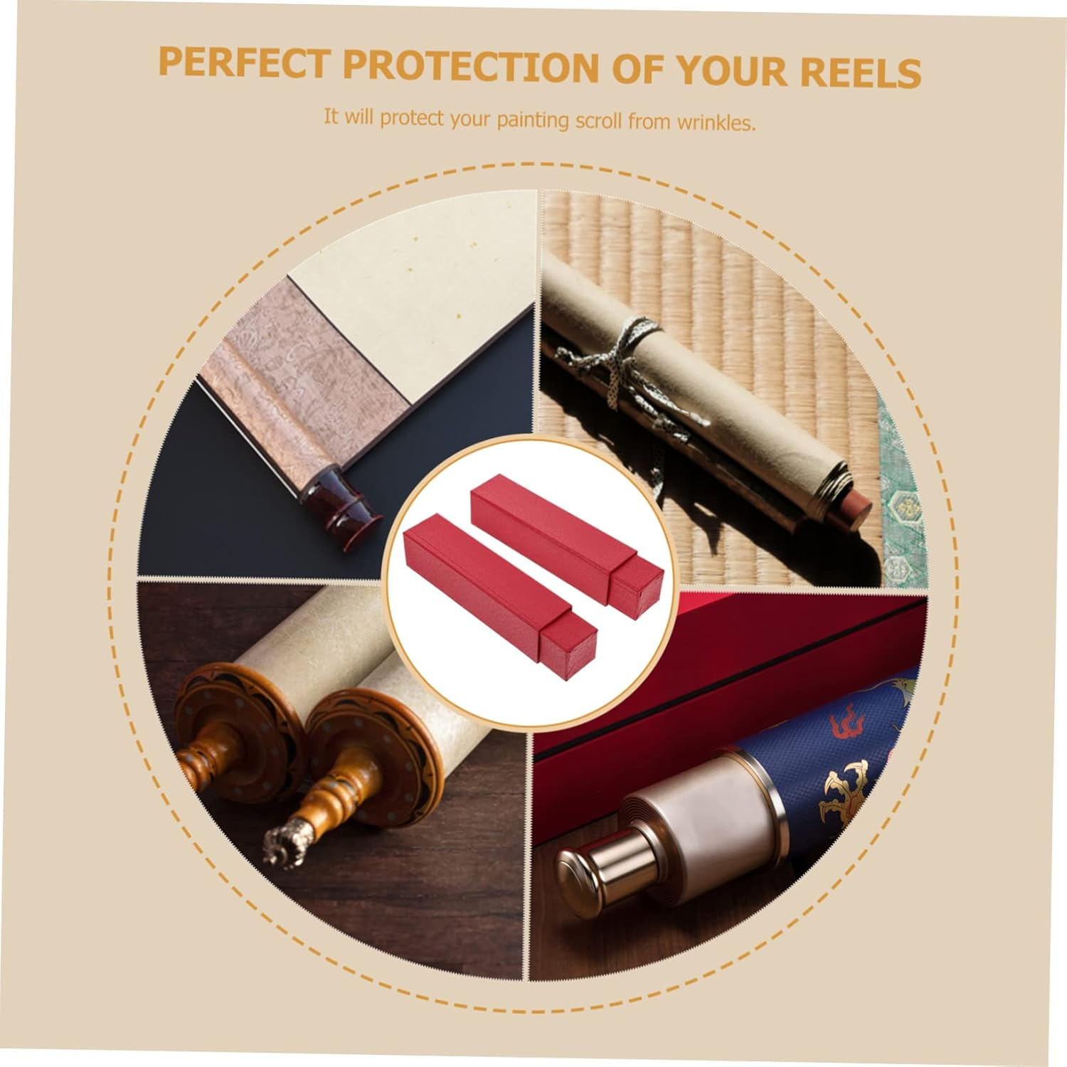 2Pcs Photo Storage Box Scroll Painting Cases Calligraphy Scroll Holder Storage Box for Painting Garden Craft image number 2