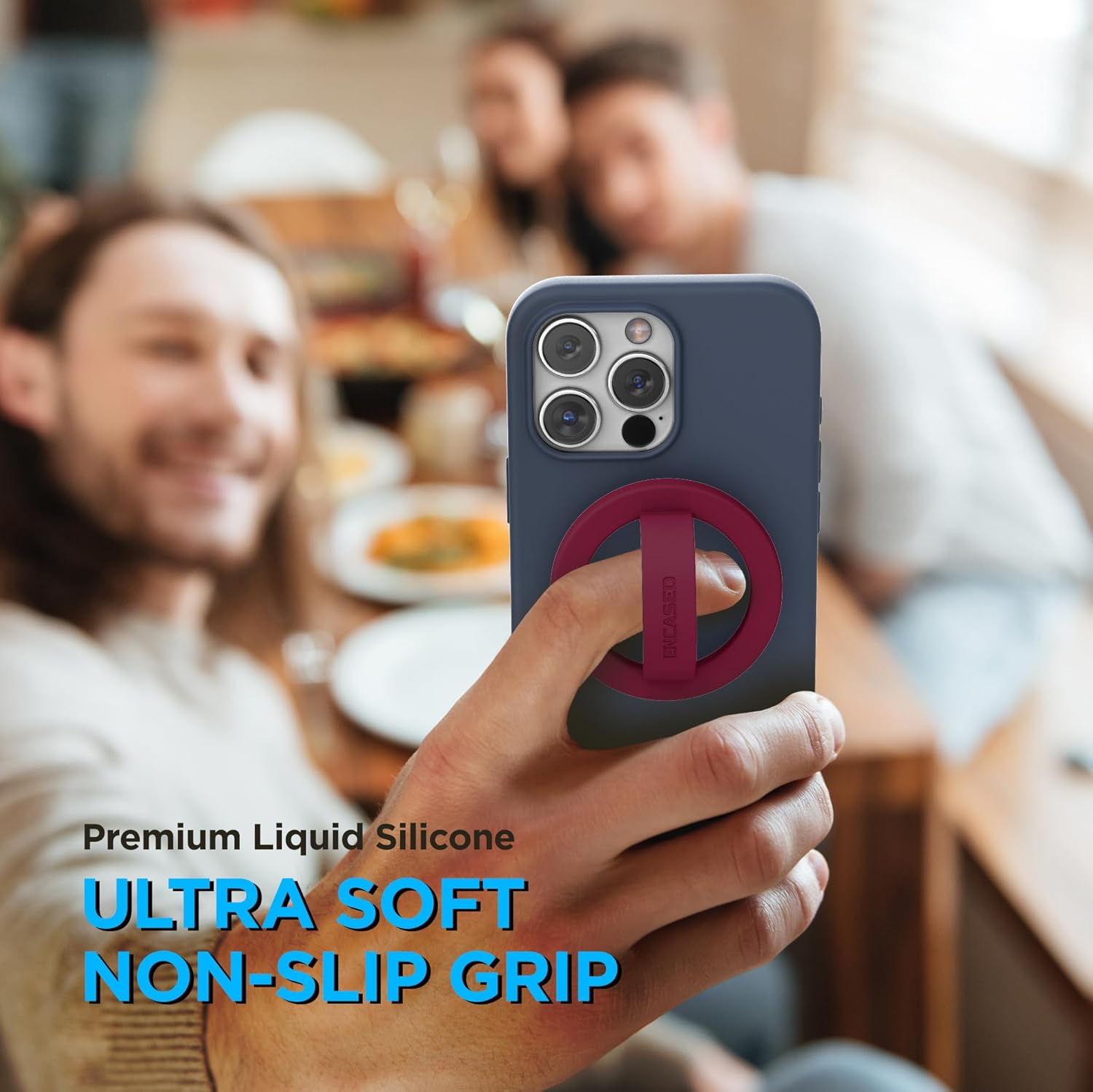 Encased Magnetic Phone Grip Holder (Compatible with Magsafe) Thin Silicone Finger Loop Ring for Iphone (Burgundy) image number 1