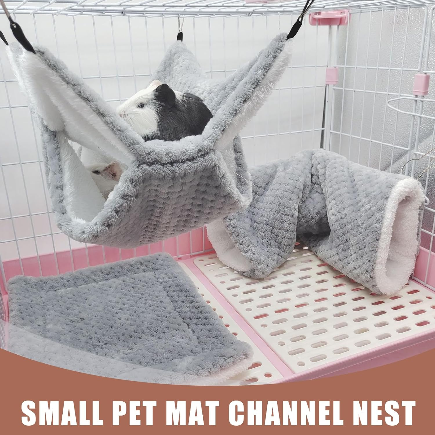 PLUSHCEWT Guinea Pig Hammock Set, Double Layer Hanging Small Animal Beds Made of Soft Flannel Cage Hammock for Hamsters, Ferrets, Rats, Chinchillas, Sugar Gliders (Pack of 3) image number 4