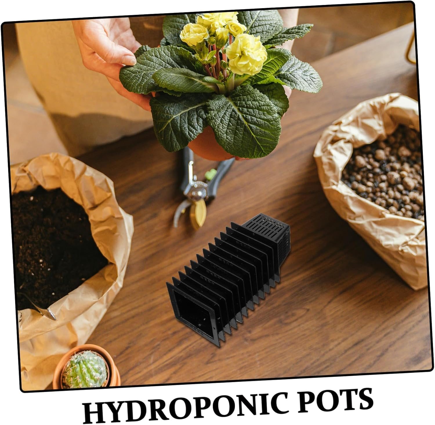 NULYLU 12Pcs Black Square Hydroponic Pots Slotted Mesh Nursery Planters for Balcony Water Culture Gardening Lettuce Vegetables image number 4