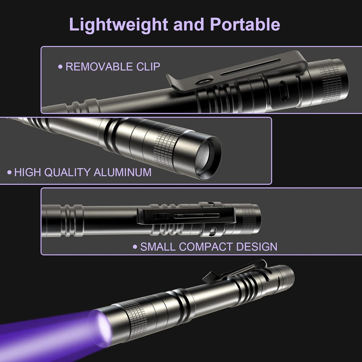 UV Black Light Flashlight, 395Nm Mini Pen Light with Clip, Waterproof Ultraviolet Flashlight for Leak, Pet Urine, Scorpion, Hotel Inspection, Dry Stain and Bed Bug image number 2