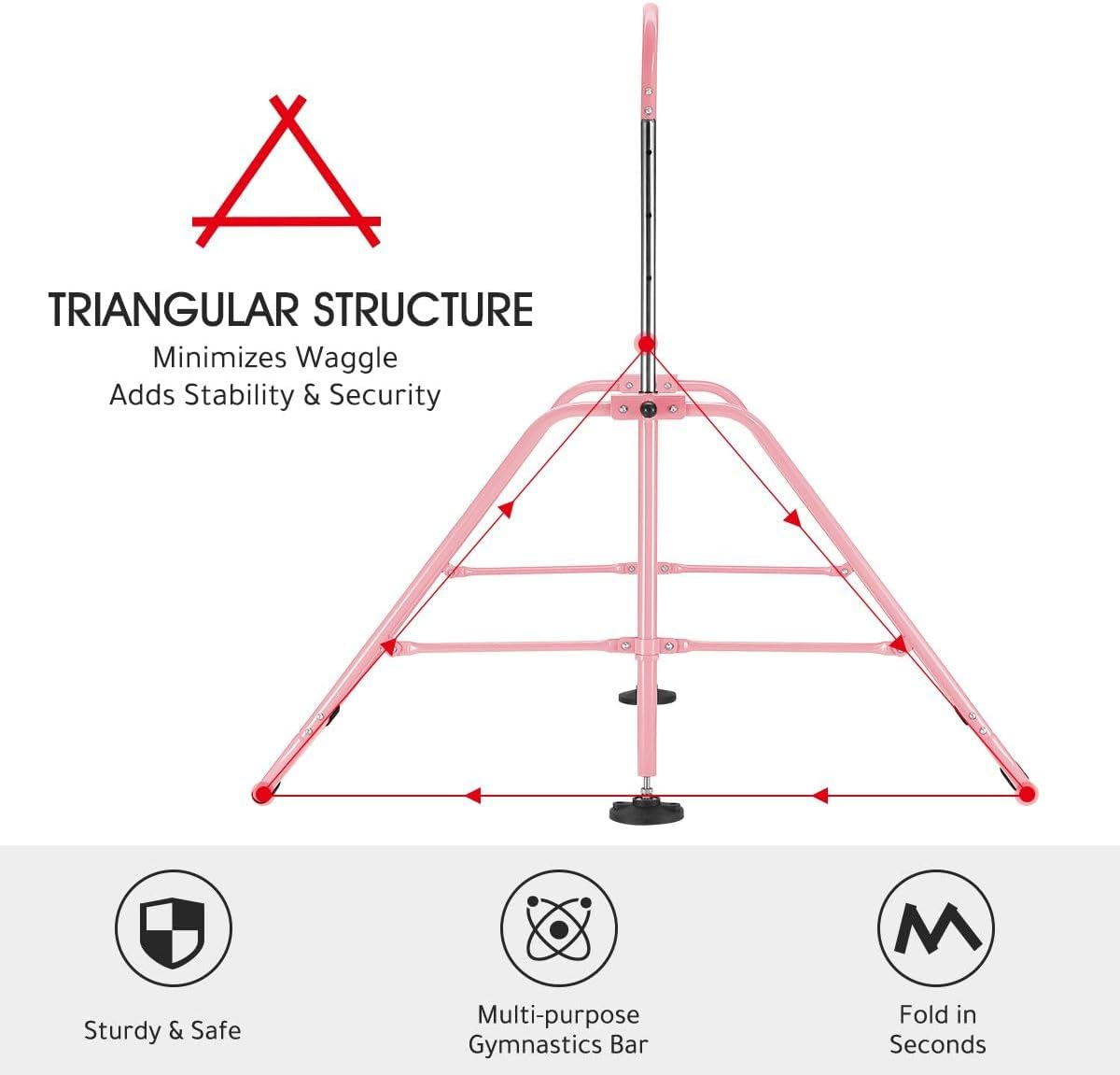 Genki Expandable Gymnastics Bars, Adjustable Height Gymnastic Horizontal Bars,Junior Climbing Frame Training Bar Children Folding Training Monkey Bars for Kids,Pink&hellip;