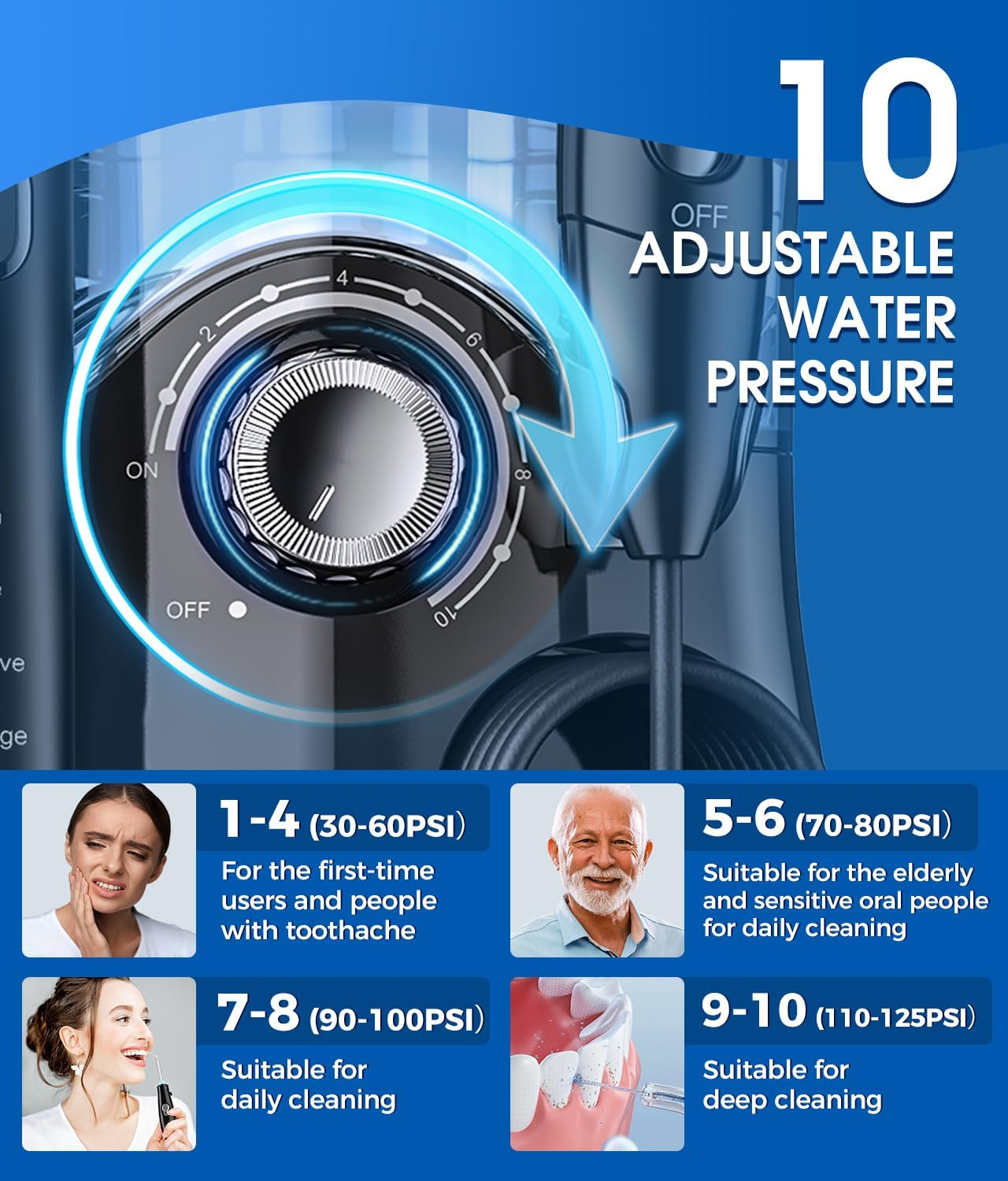 Electric Toothbrush and Water Flosser,600Ml Oral Irrigator Water Flosser with 7 Jet Tips,10 Adjustable Pressure Settings,Sonic Electric Toothbrush with 2 Brush Heads,5 Modes(Black) image number 3