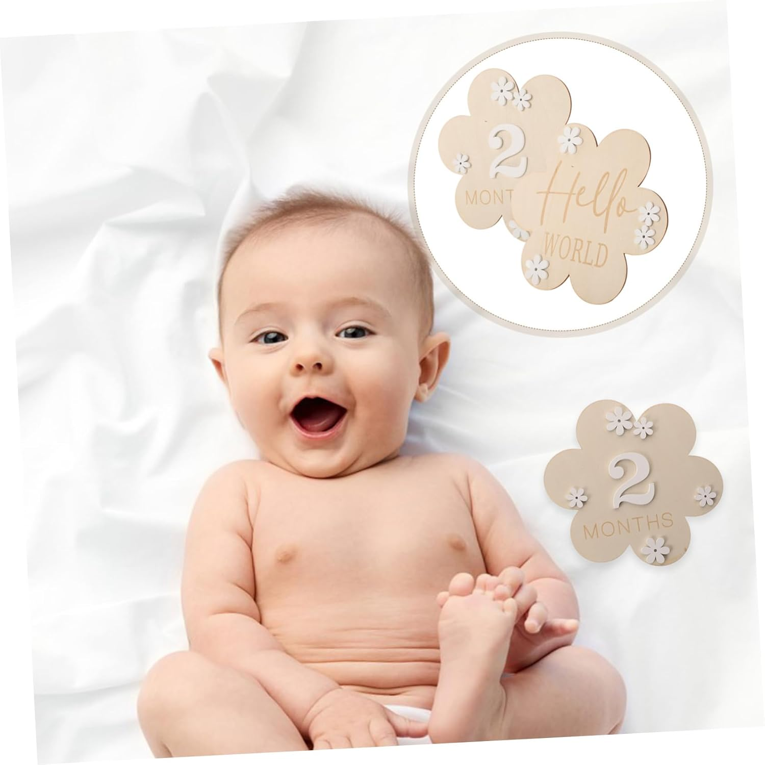 2Pcs Milestone Toys Wood Flowers Newborn Announcement Sign for Birthday Milestone Cards Photo Prop Girl Gifts image number 3