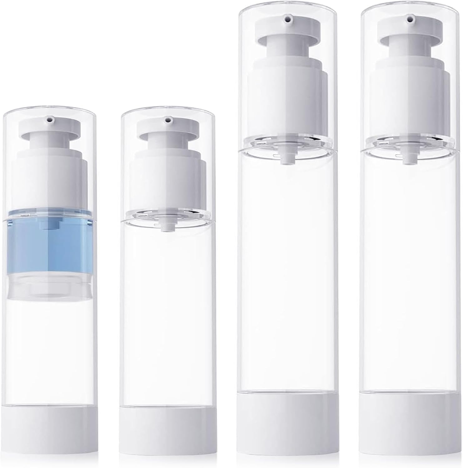 JOWILIN Clear Airless Cosmetic Pump Bottle, 2 Pcs 3.4Oz/100Ml and 2 Pcs 1.7Oz/50Ml Refillable Dispenser Container, Travel Size Empty Lotion Bottle for Perfume, Foundation, Shampoo, Liquid Etc (4 Pcs) image number 2