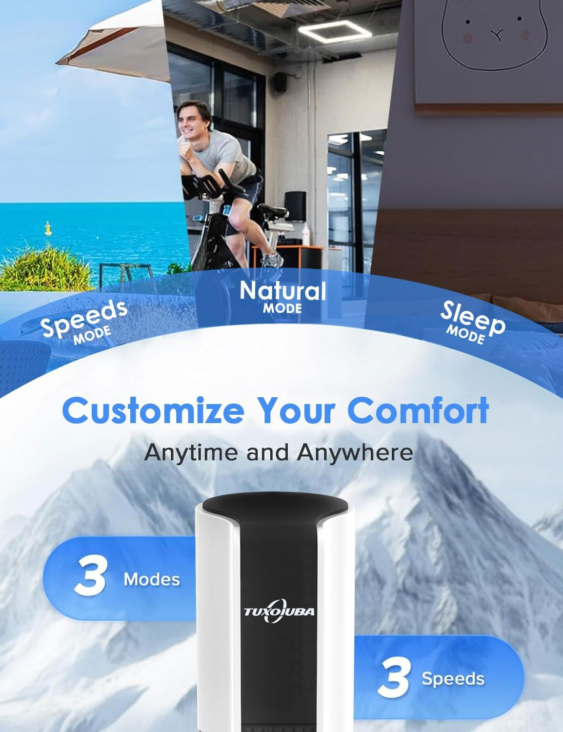 TUXOIUBA Tower Fan for Bedroom, 90&deg; Oscillating Fan with Remote, 86CM Quiet Cooling Fan with 3 Speeds Multiple Modes,8H Timer, Bladeless Standing Fan Floor Fan for Bedroom Home Office Indoor