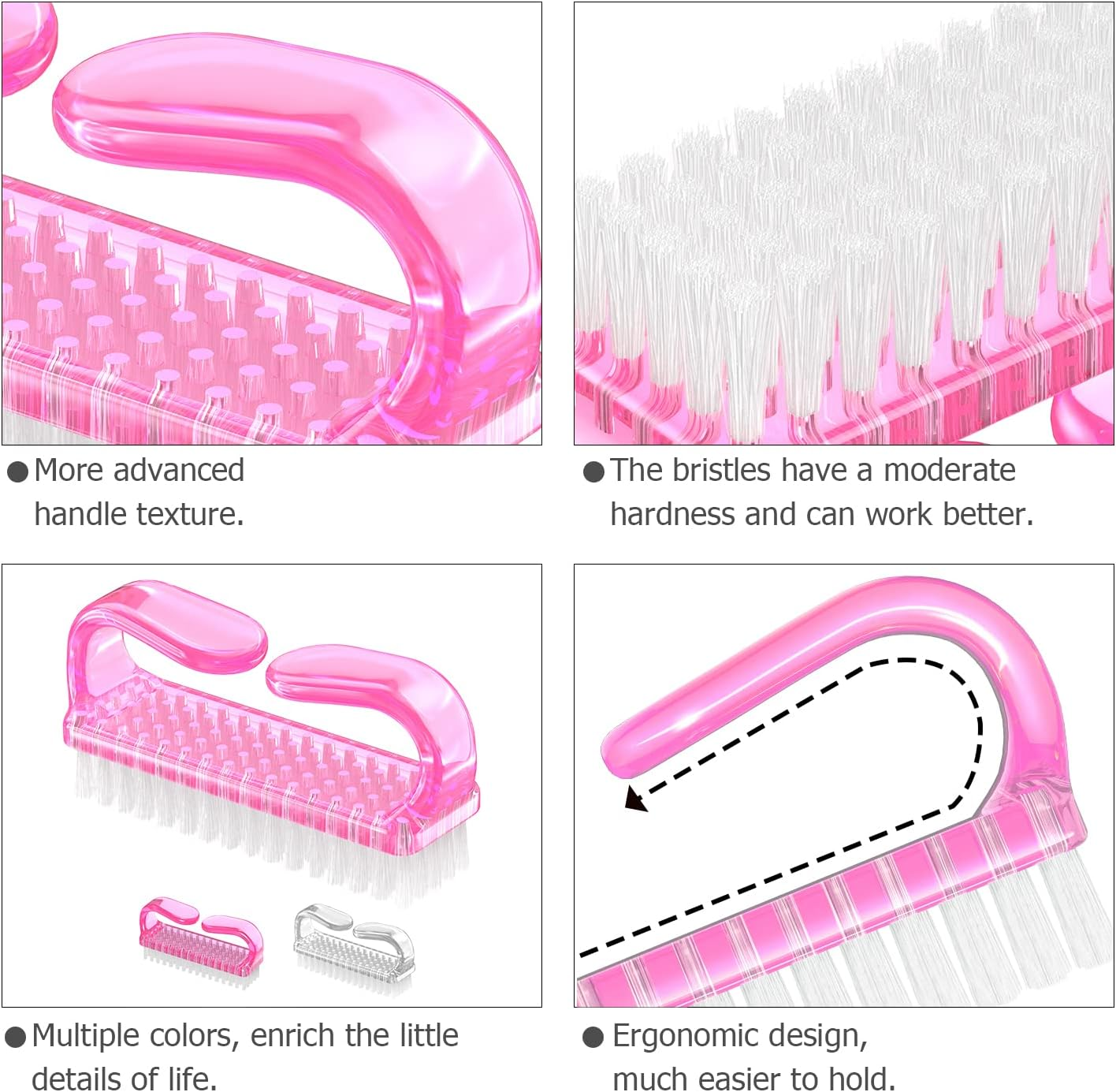 Handle Grip Nail Brush, Hand Fingernail Brush Cleaner Scrubbing Kit Pedicure for Toes and Nails Men Women (4 Pack) image number 6