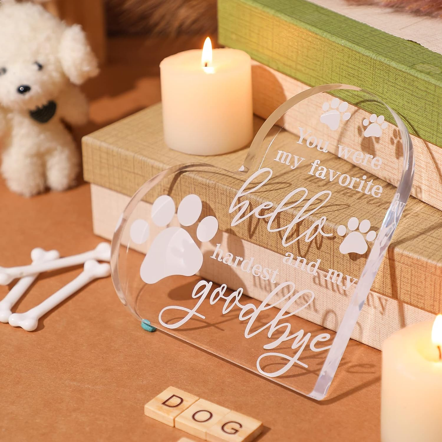 Chunful PET Memorial Gift Dog Sympathy Loss Bereavement Crystal Acrylic Heart Decor Remembrance Cat Memorial Crystal Acrylic Heart Condolence for Loss of Loved One