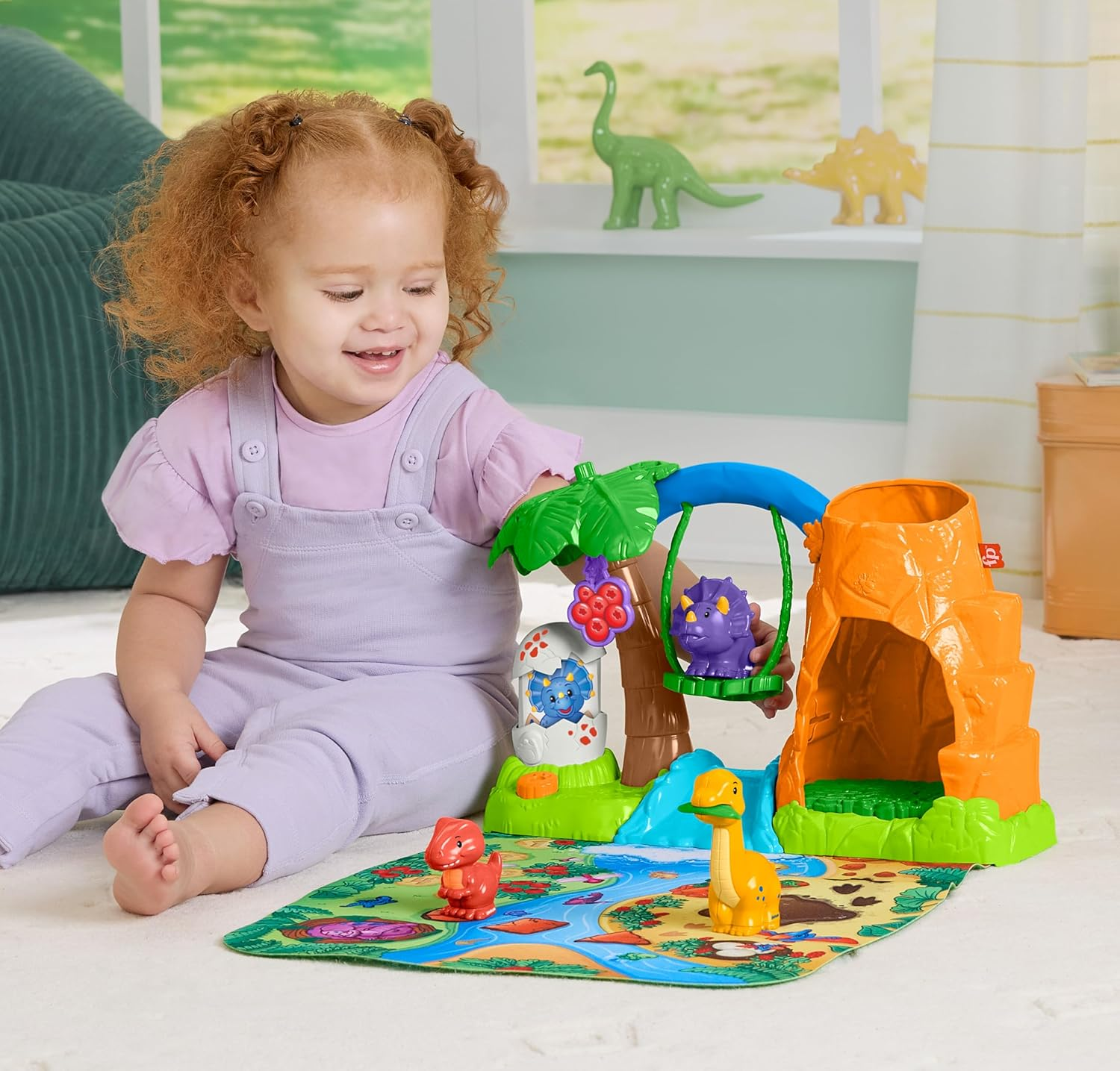 Little People Toddler Toy Dinosaur Village Playset & Play Mat with 3 Figures for Pretend Play Kids Ages 1+ Years image number 2