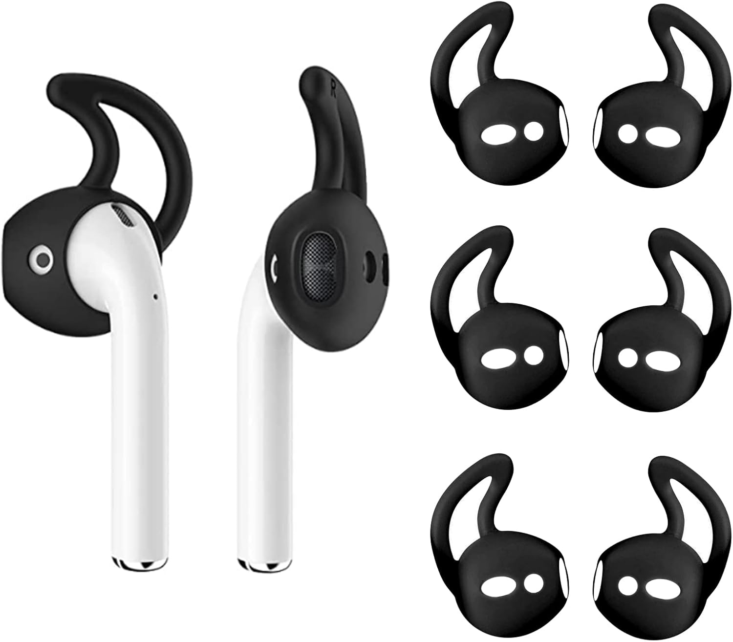 [3 Pairs] Silicone Tips Covers for Airpods, Proxima Direct Super Thin Anti-Slip Silicone Soft Ear Hooks Eartips Covers Accessories Compatible with Apple Airpods 2&1 Earpods Earbud (Black) image number 3