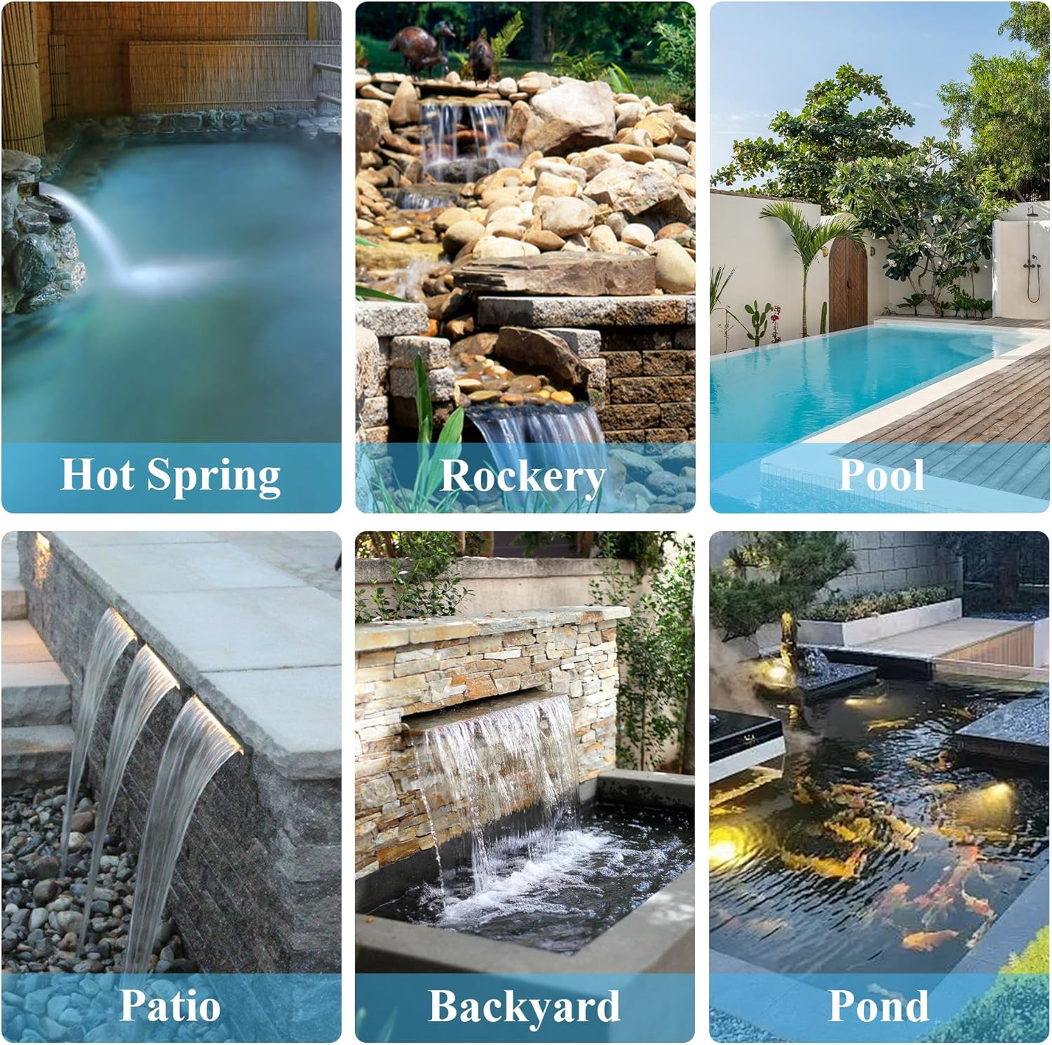 24 Inch Pool Fountain 304 Stainless Steel Waterfall Spillway with Pipe Connector Kits, Wider Water Flow Sheer Descent Platform Water Feature Fountain for Swimming Pool, Outdoor Garden Decor image number 1