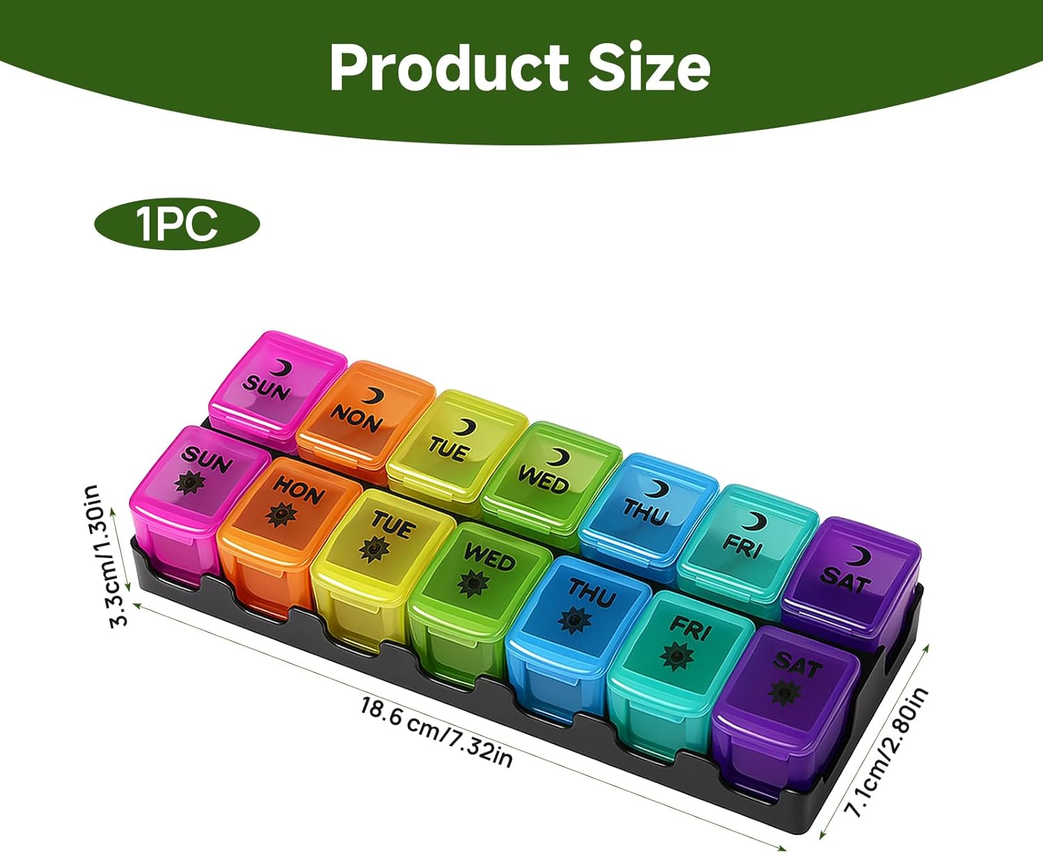 7 Day Medication Organizer Daily Pill Box - Push Button Open, 14 Large AM/PM Compartments for Vitamins/Fish Oil/Supplements, Weekly Pill Container for Seniors (Colorful) image number 4