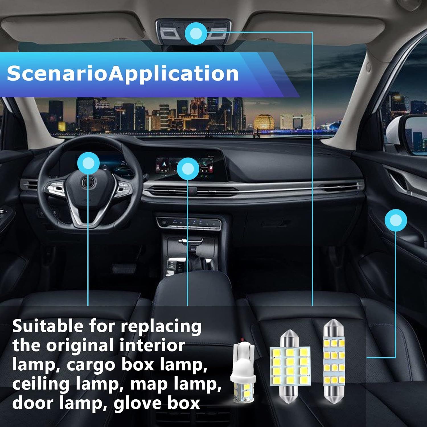 Stymart 24 PCS Interior Car Lights, Dome Light Car Bulb Kit Set T10 31Mm 41Mm LED Interior Replacement Bulbs for Car Interior Lights Dome Lights Plate Lights Map Lights Door Lights License image number 4