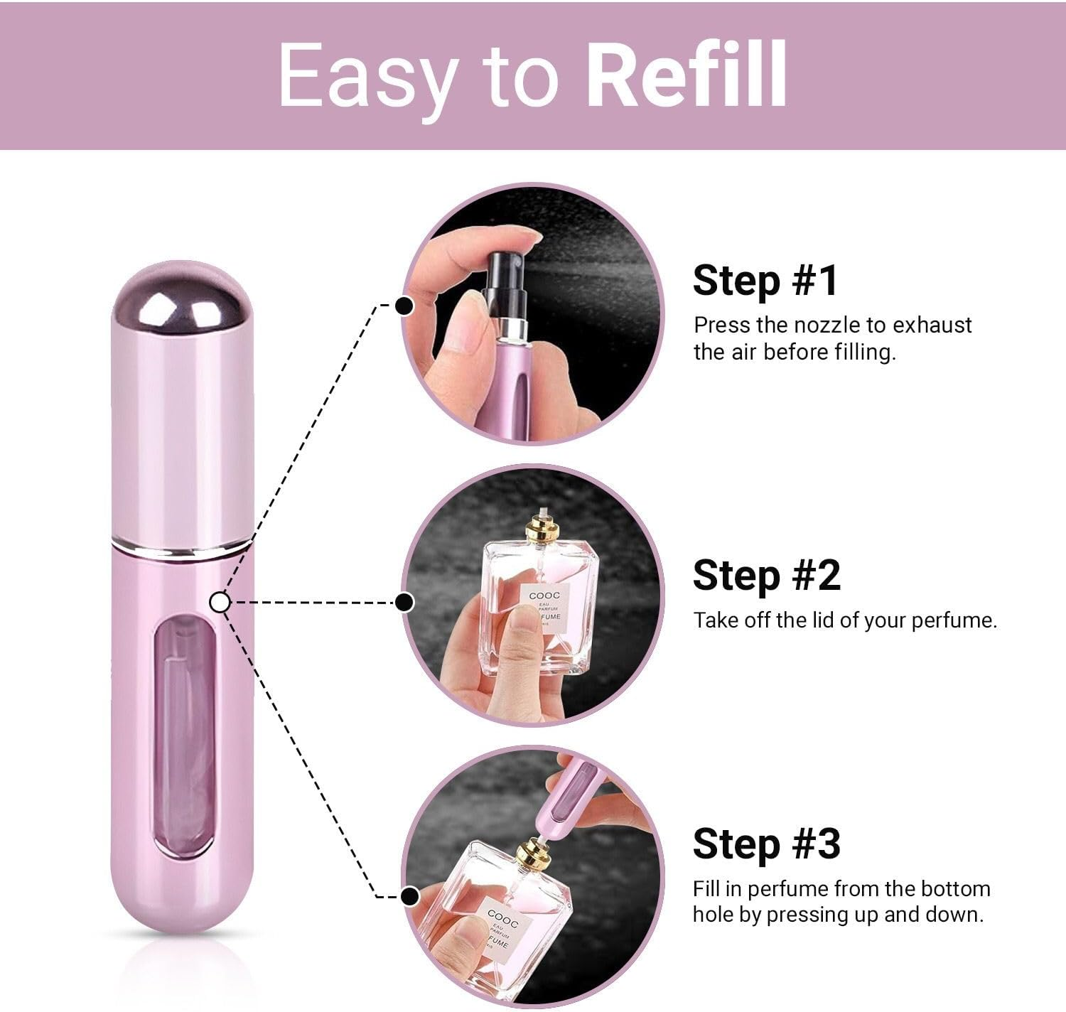 VIGOR PATH Perfume Travel Refillable Mini Spray Bottles - Portable Mini Refillable Perfume Atomizer Bottle Spray, Scent Pump Case for Travel (Variety Pack of 2) image number 5