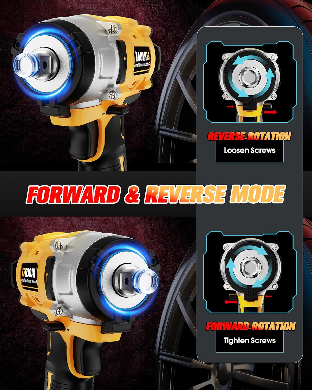 Cordless Impact Wrench - 800Nm Brushless 1/2" Impact Gun, 3300RPM High Torque Impact Gun, 2 X 4.0Ah Batteries, Charger and 7 Sockets, Electric Impact Wrench For image number 5