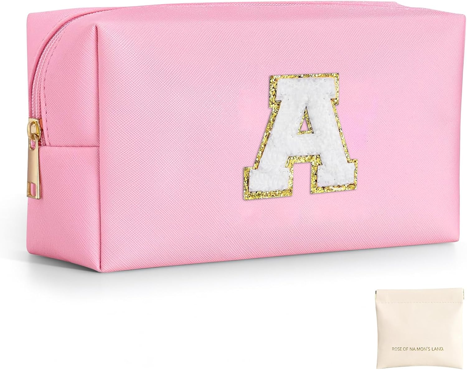 LIAN Initial Makeup Bag Personalized Cosmetic Bags Cute Makeup Pouch Waterproof PU Small Travel Toiletry Bags for Women Preppy Things for Girls (Pink-A) image number 5