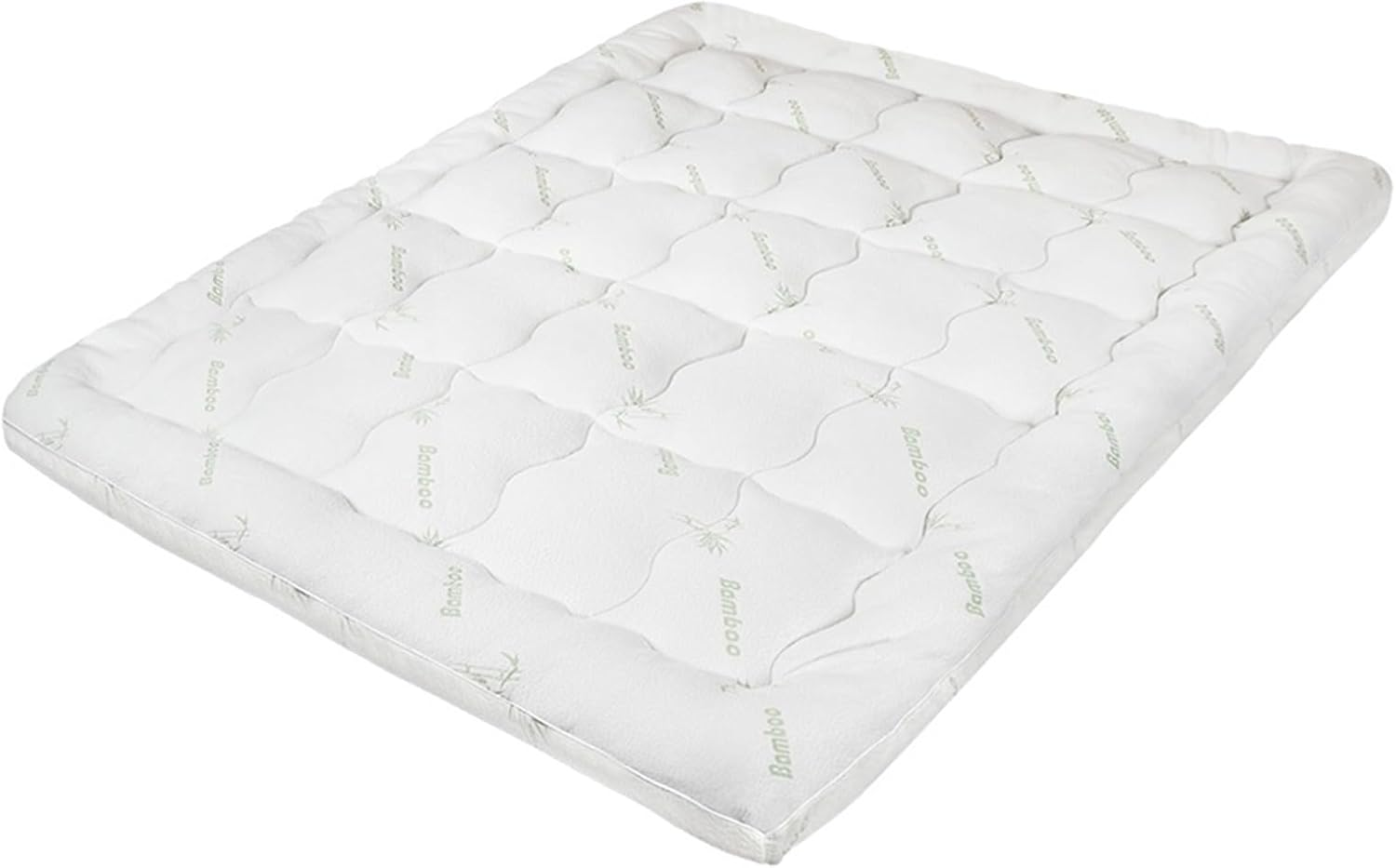 STARRY EUCALYPT Pillowtop Mattress Topper 7.5Cm Thick with Fabric Cover King Size, 1000GSM Microfibre Bamboo Fibre Filling Pillow Top Mattress Topper, Beddings Bed Mat Pad, White & Bamboo Pattern