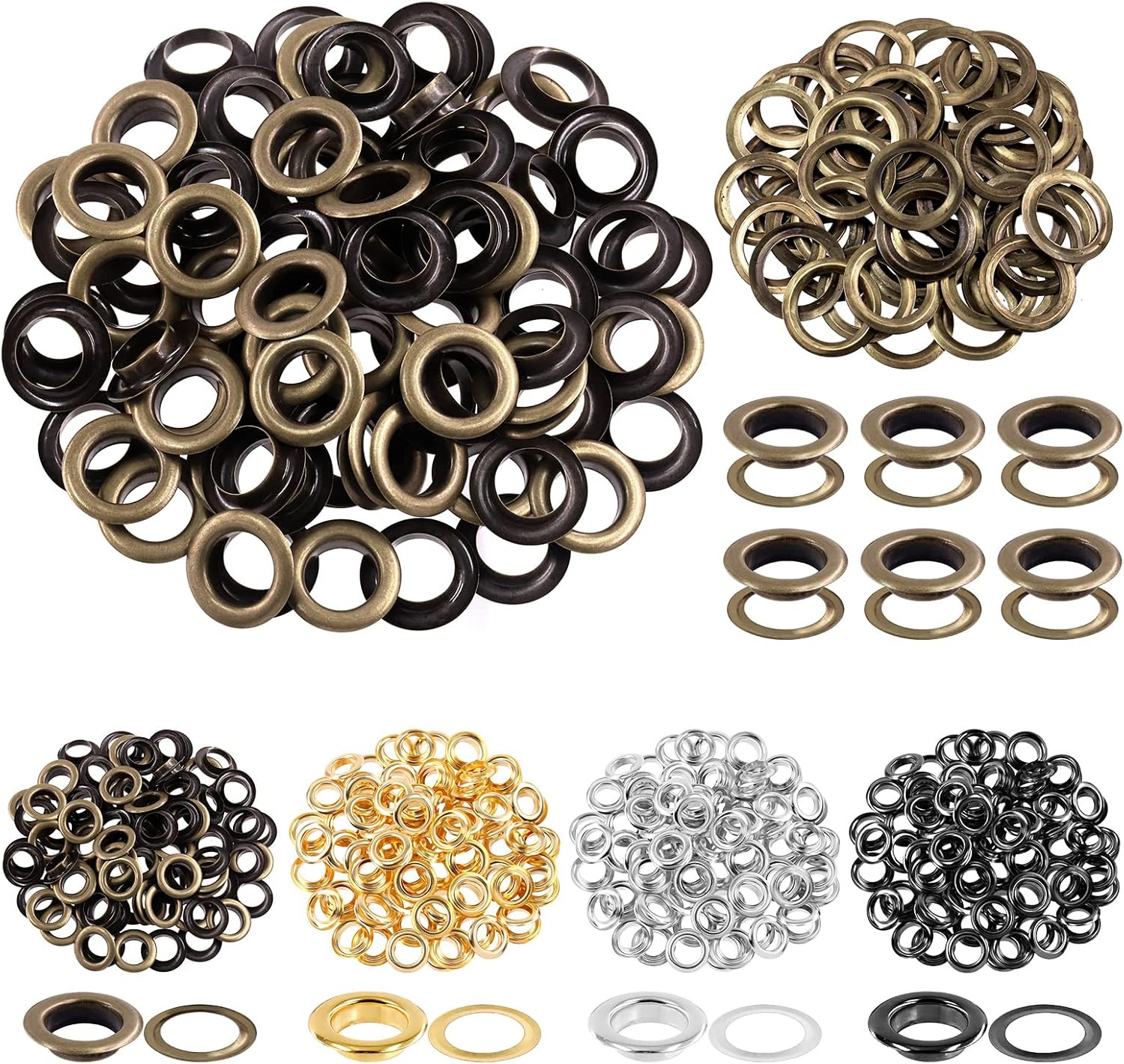 Glarks 82Pcs 14MM Thickened Grommets Eyelets with Tool Sets, 80Pcs 4 Colors Grommets Eyelets with Washers and 4Pcs Installation Tools for Fabric, Canvas, Curtain, Clothing, Leather Repair