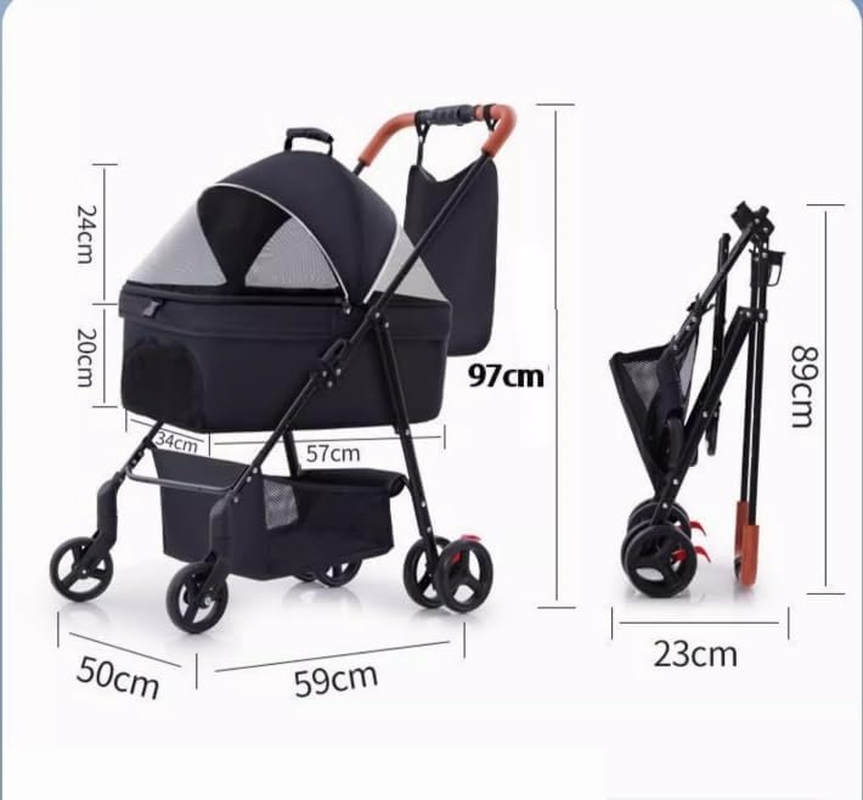 Pet Stroller Dog Stroller Cat Stroller Folding Pet Stroller, up to 44Lbs Dog Folding Stroller, 4 Wheels Dog Cat Puppy Stroller for Medium Small Pet Dog Pram Dog Cat(Color:Blue)