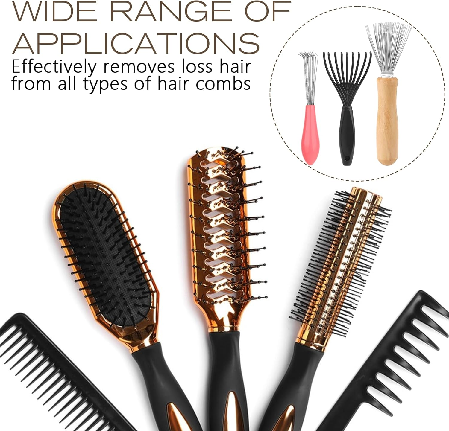 3Pcs Hair Brush Cleaner Tool Comb and Brush Cleaner Tool Set with Rake Design Metal Wire Comb Cleaners Wooden Handle Hair Remover Mini Instrument for Home and Salon Use Removing Dust Dirt image number 6