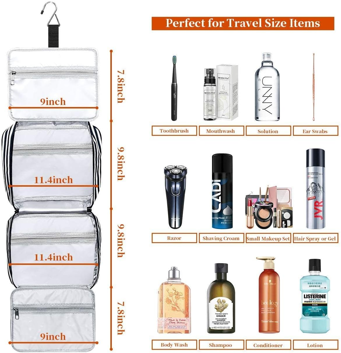 Hanging Travel Toiletry Bag, Large Capacity Cosmetic Waterproof Makeup Organiser for Women Wit 4 Compartments & 1 Sturdy Hook Travel Accessories Kit for Bathroom Shower image number 3