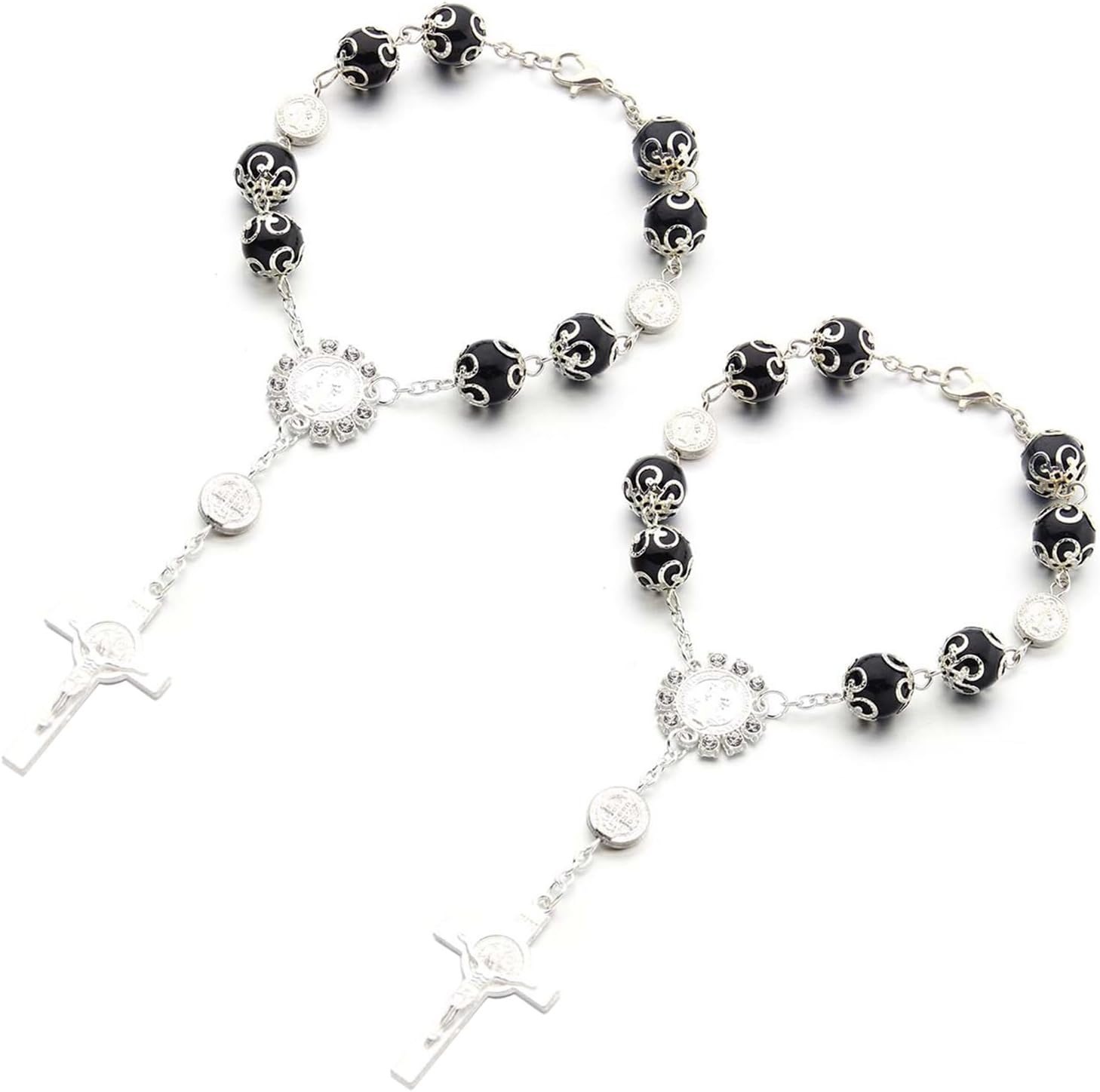 Ziciner 2 PCS Car Rosary for Rearview Mirror, Personalized Blessing Rear View Mirror Hanging Decors, Auto Rearview Mirror Rosary Pendant, Car Interior Hanging Accessories (Silver)