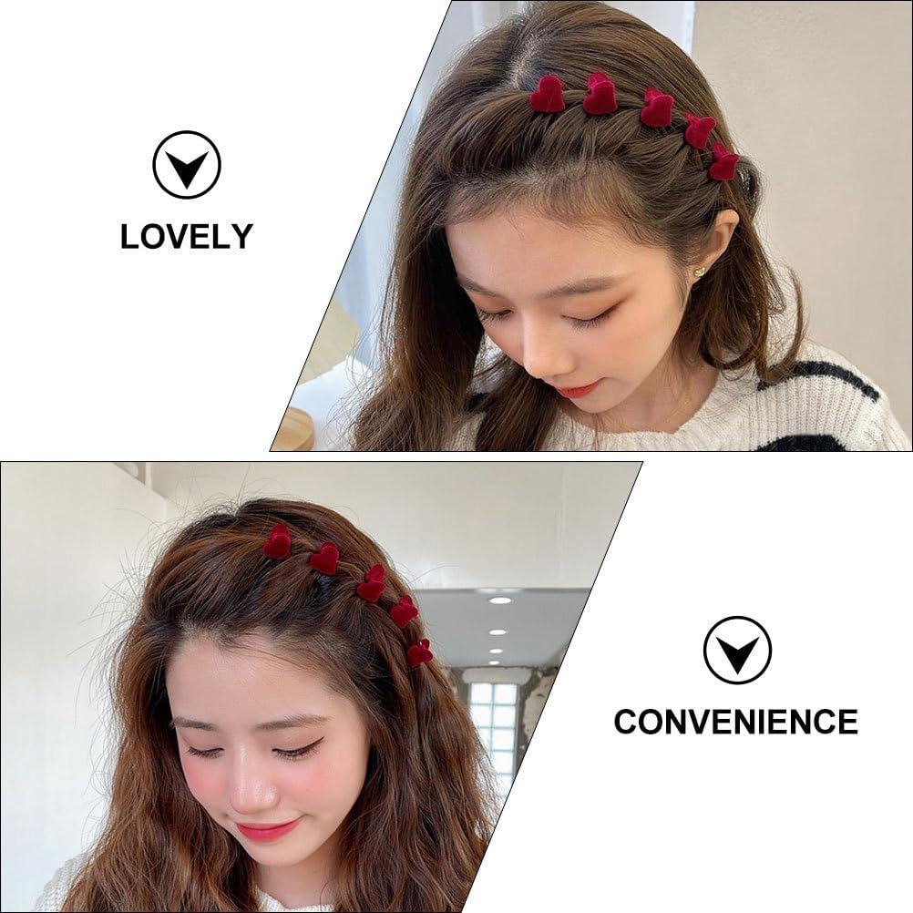 Beavorty Mini Red Heart Hair Clips 10 Pieces Small Flocking Hair Clips Hair Accessories for Women Ideal for Short Hair, Thick and Thin 2.0 X 1.5 X 1.5 Cm image number 5