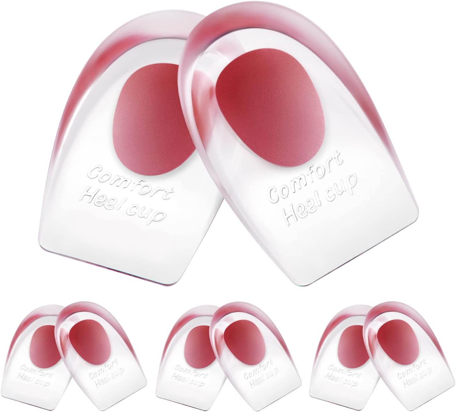 Gel Silicone Heel Cups/Pads, 3 Pairs - Red, Kids Size (Men 3.5-4, Women 5.5-6) image number 1
