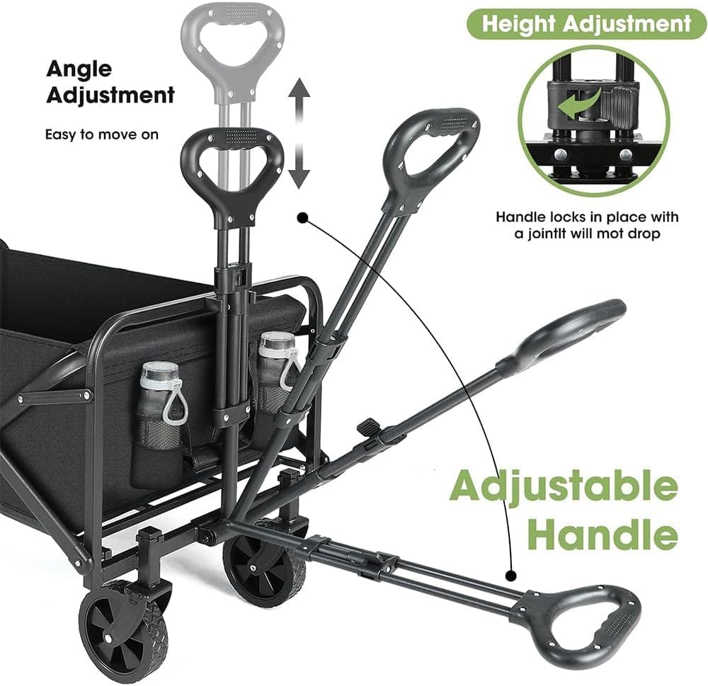 Garden Cart, Foldable Utility Vehicle, Collapsible Folding Outdoor Utility Wagon, Beach Wagon Cart with All Terrain Wheels & Drink Holders, Portable Sports Wagon for Camping, Shopping and Beach image number 6