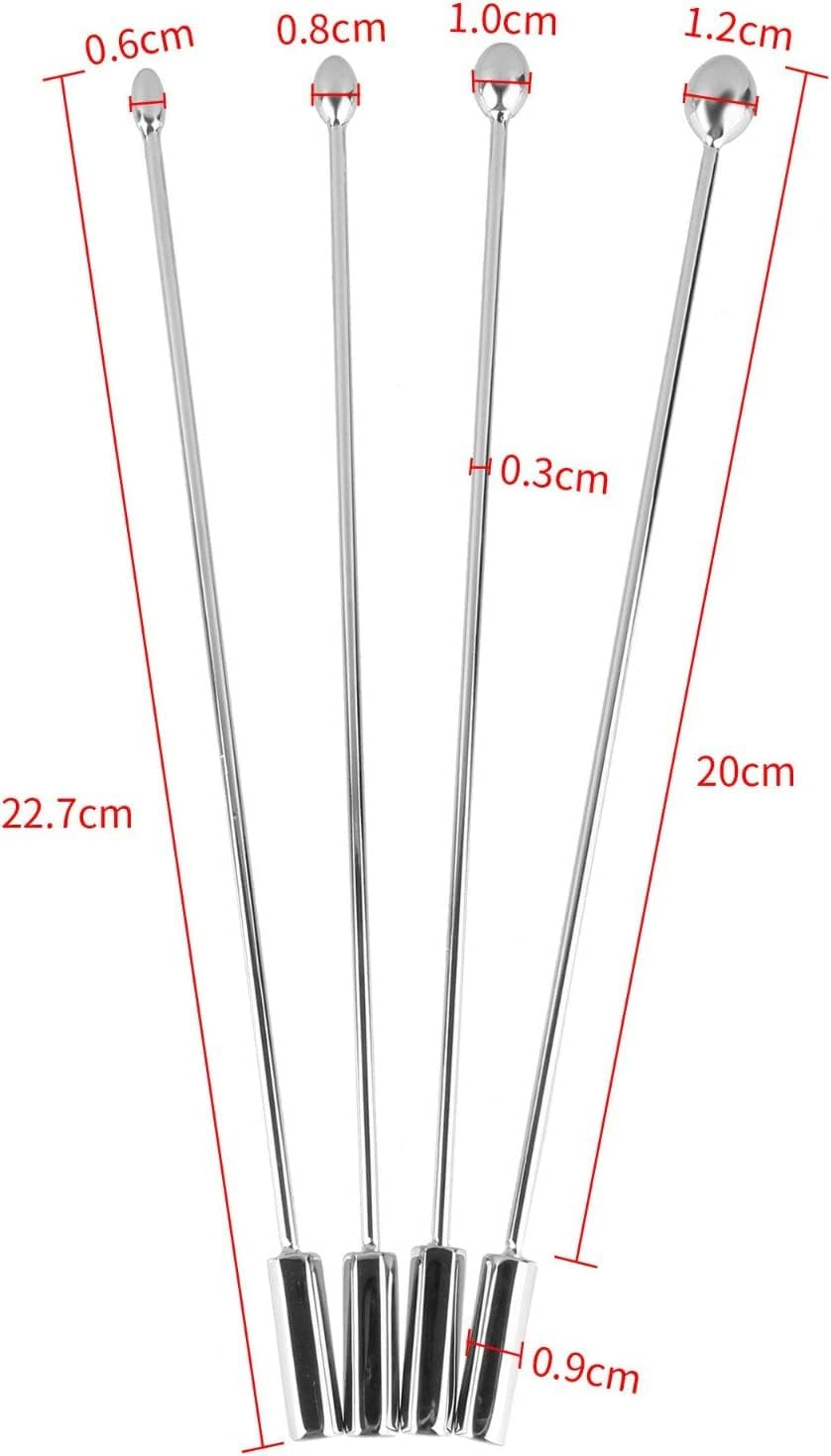 Beauty7 Metal Urethral Stimulation Stainless Steel Beaded Tip Urethral Plug Beginners Kit Urethra Masturbation Rod Metal Urethral Stimulation Rod for Men 4PCS